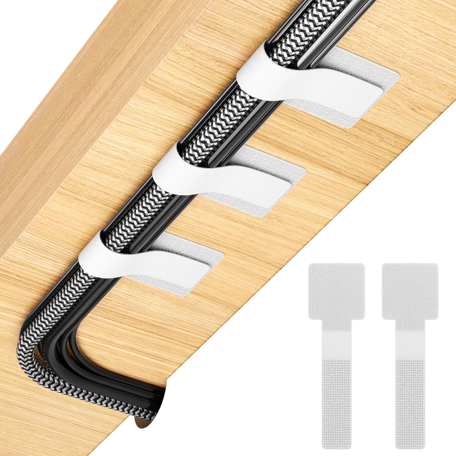 100Pcs Cable Straps Hook and Loop Cable Ties - Cable Holder for Desk Cable Management Under Desk - Computer Cord Organizer for Home Office Gaming Setup - White