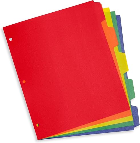Blue Summit Supplies Separadores de plástico resistentes de 5 pestañas para carpeta de 3 anillas, paquete de 15, colores surtidos, separadores de