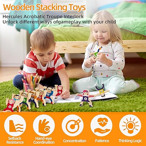 Miniatura 5 de Juguetes apilables de madera, 16 piezas, juego de bloques de construcción de equilibrio, Circus Hercules Acrobatic Troupe Interlock, para niños de
