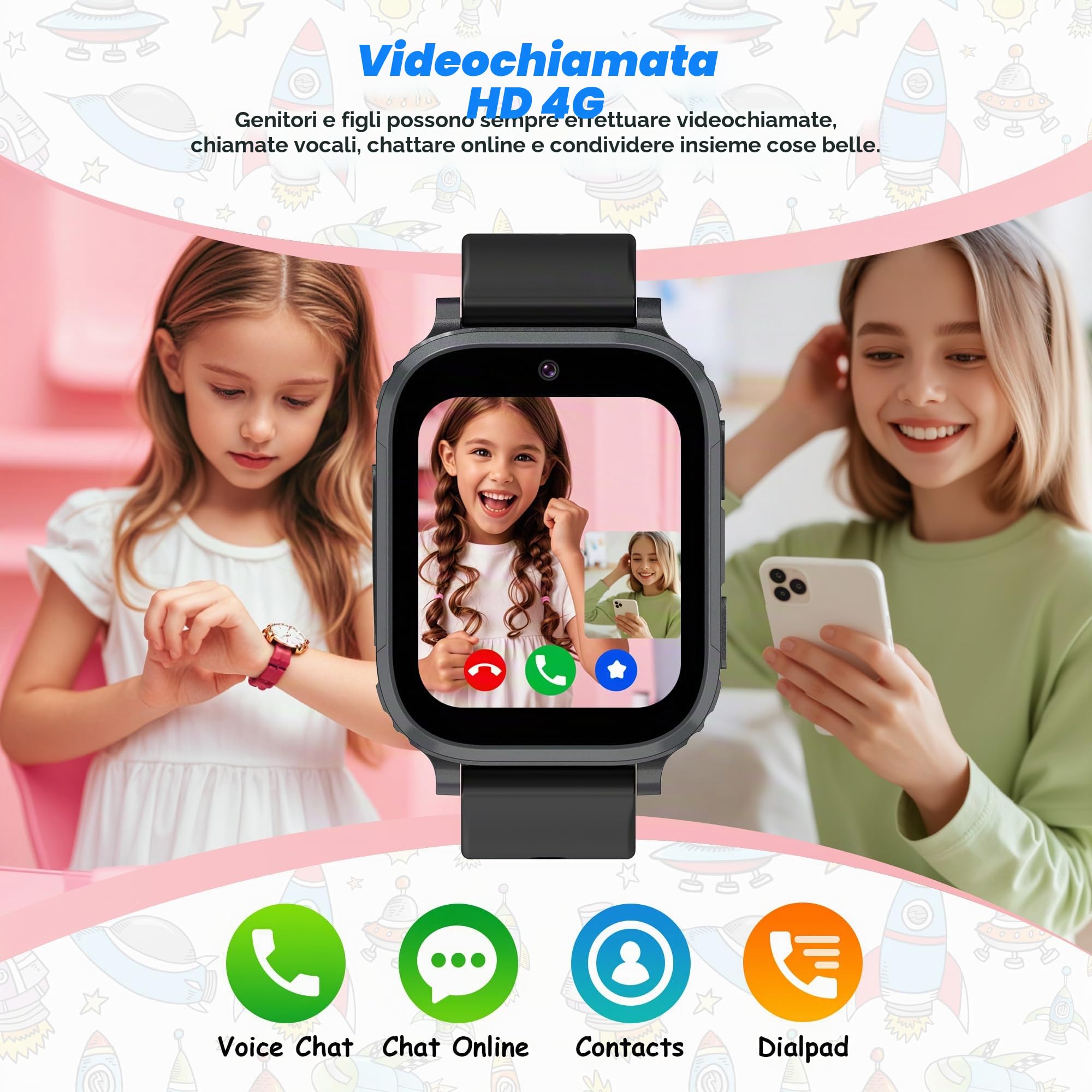 4G Smartwatch Bambini, Smartwatch per Bambini con GPS Videochiamate Chiamate Telefono, Orologio GPS Bambino SOS IP68 Modalità Scuola Giochi Sveglia Regalo per Ragazzo Ragazza