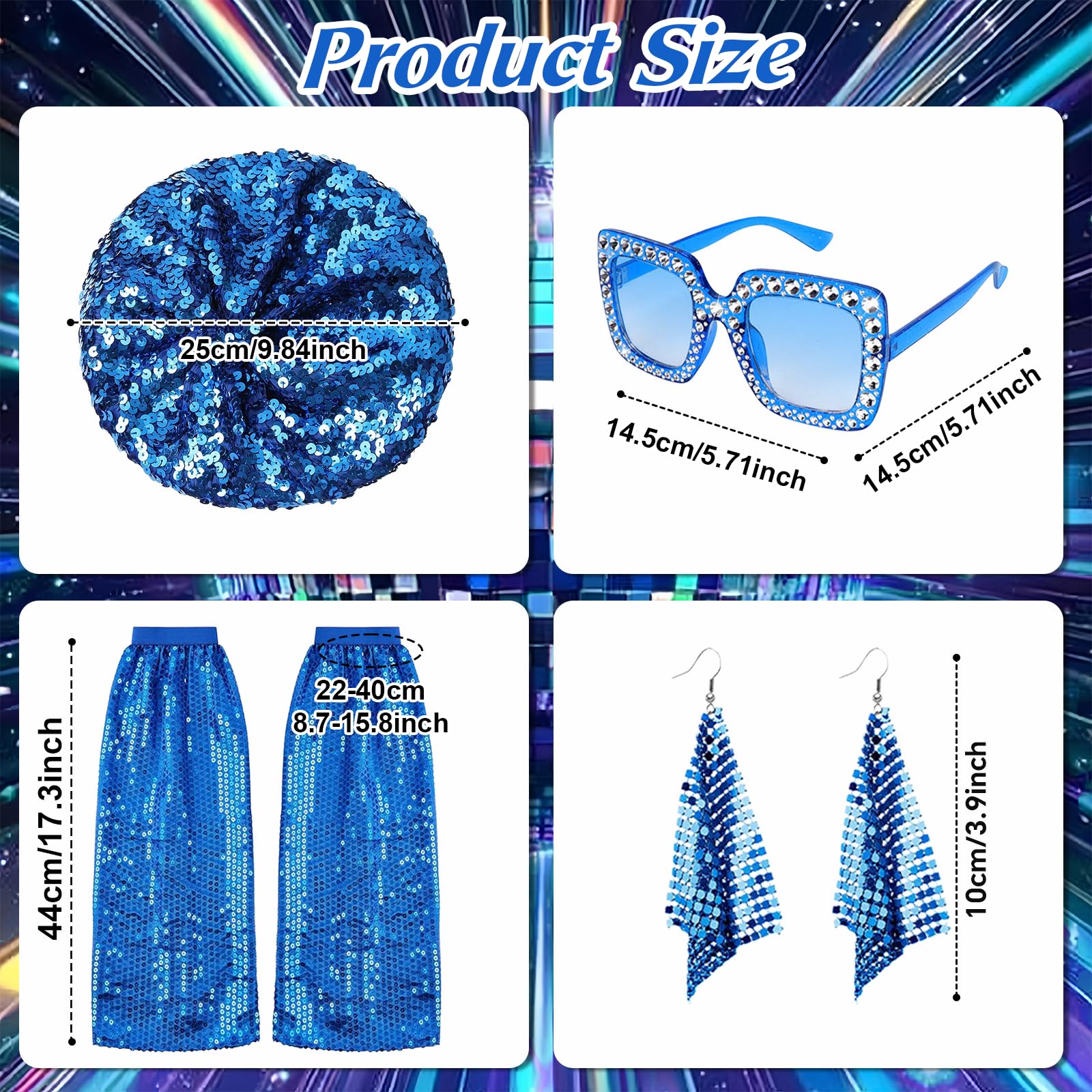 YAEGMIMHT 5Pcs 70s Accessories for Women Disco Fancy Dress Accessories, Sequins Beret Hat Leg Warmers Sunglasses Earrings - Image 2