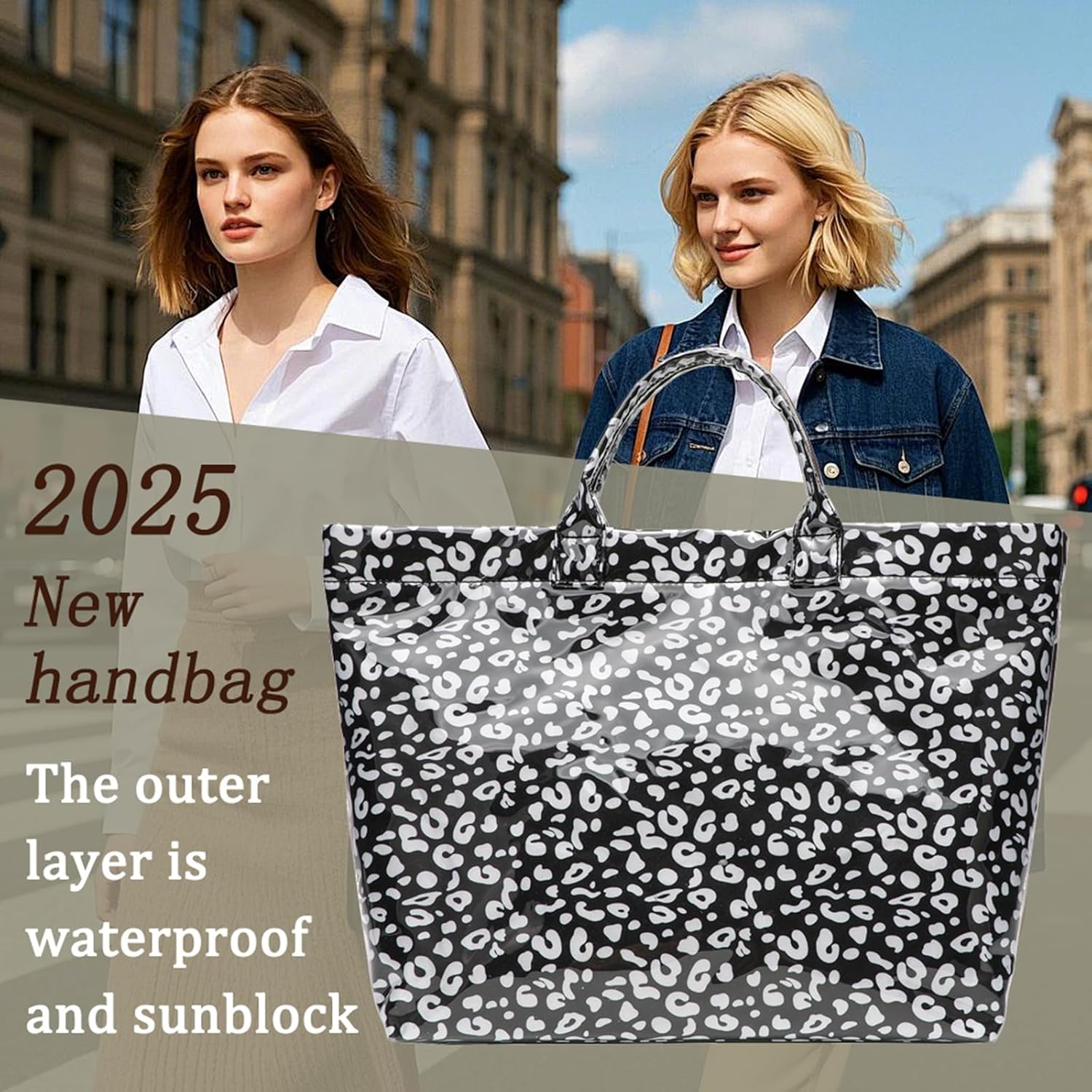 PVC Clear Tote Bag for Women, Large Plastic Tote Beach Bag, Kraft Paper Hobo Handbag Purse with Top Handle - Image 2