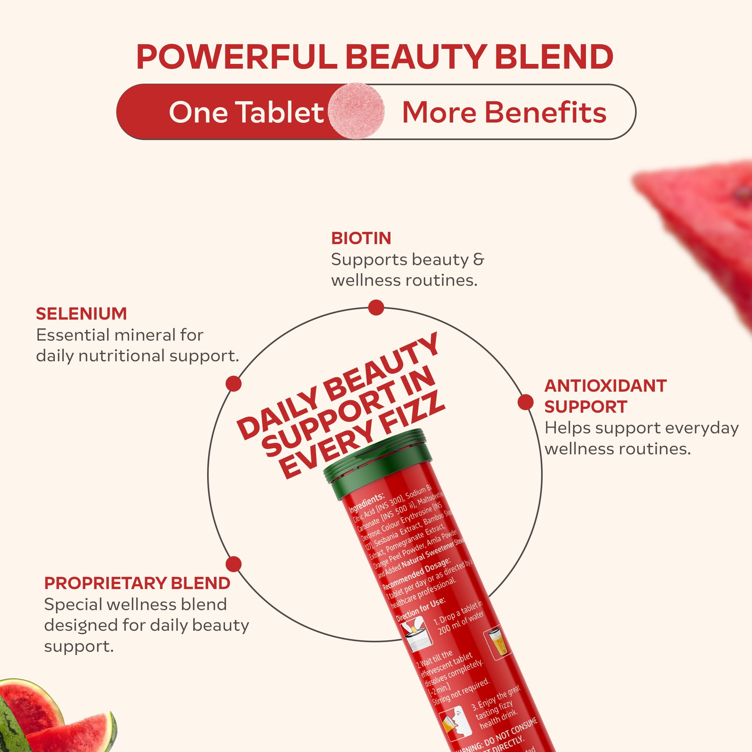 REMENANT Biotin Effervescent Tablets Watermelon Flavour | 10000 mcg Biotin with Proprietary Blend & Selenium | Fizzy Drink Tablets | Sugar Free | 15 Effervescent Tablets — Amazon image 4