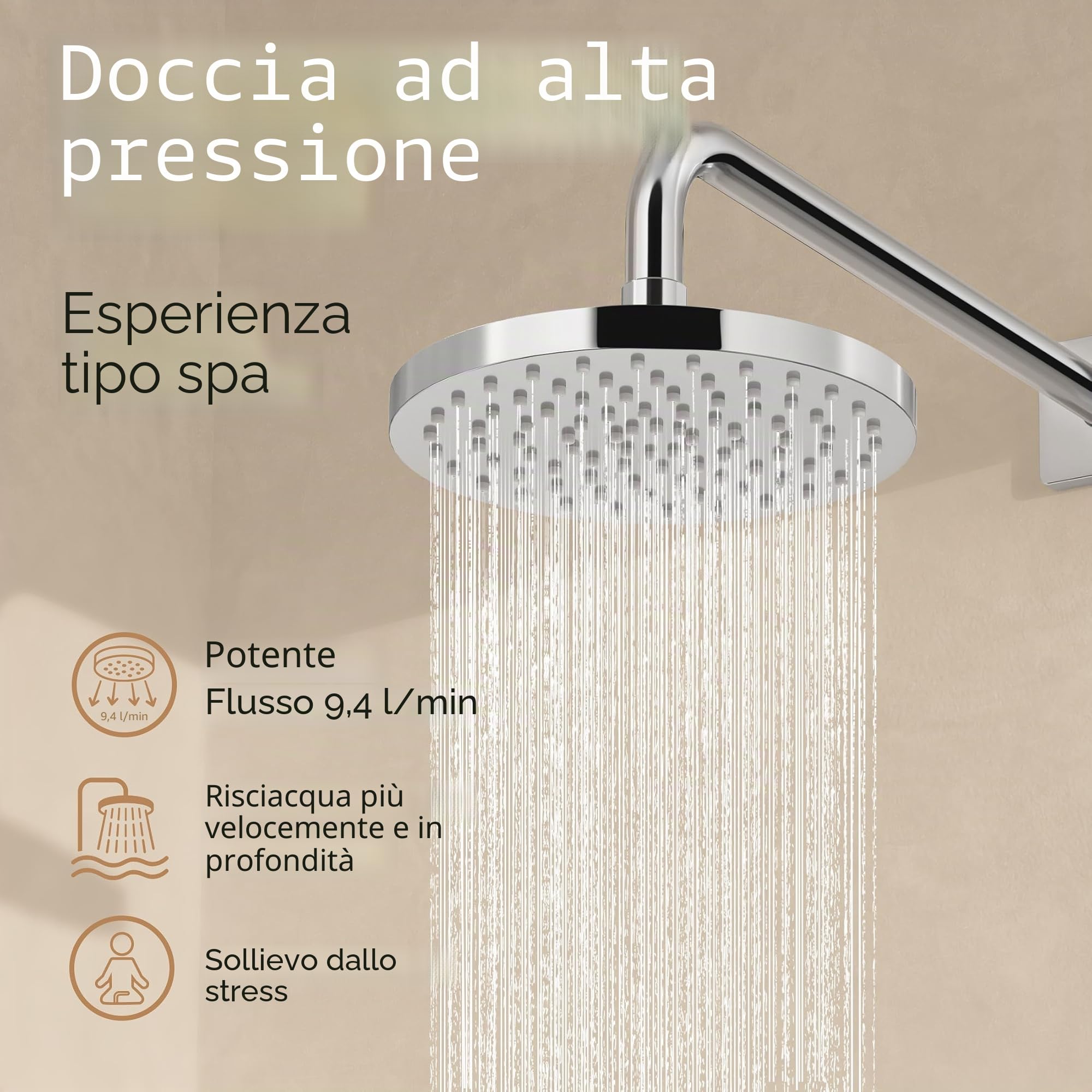 KES Doccia Soffione Grande Soffione Doccia Docce fisse Il giro Diametro 20CM (8 Pollici) Doccia a Pioggia Soffione Doccia Regolabile Cromata Lucida, J201S8-CH