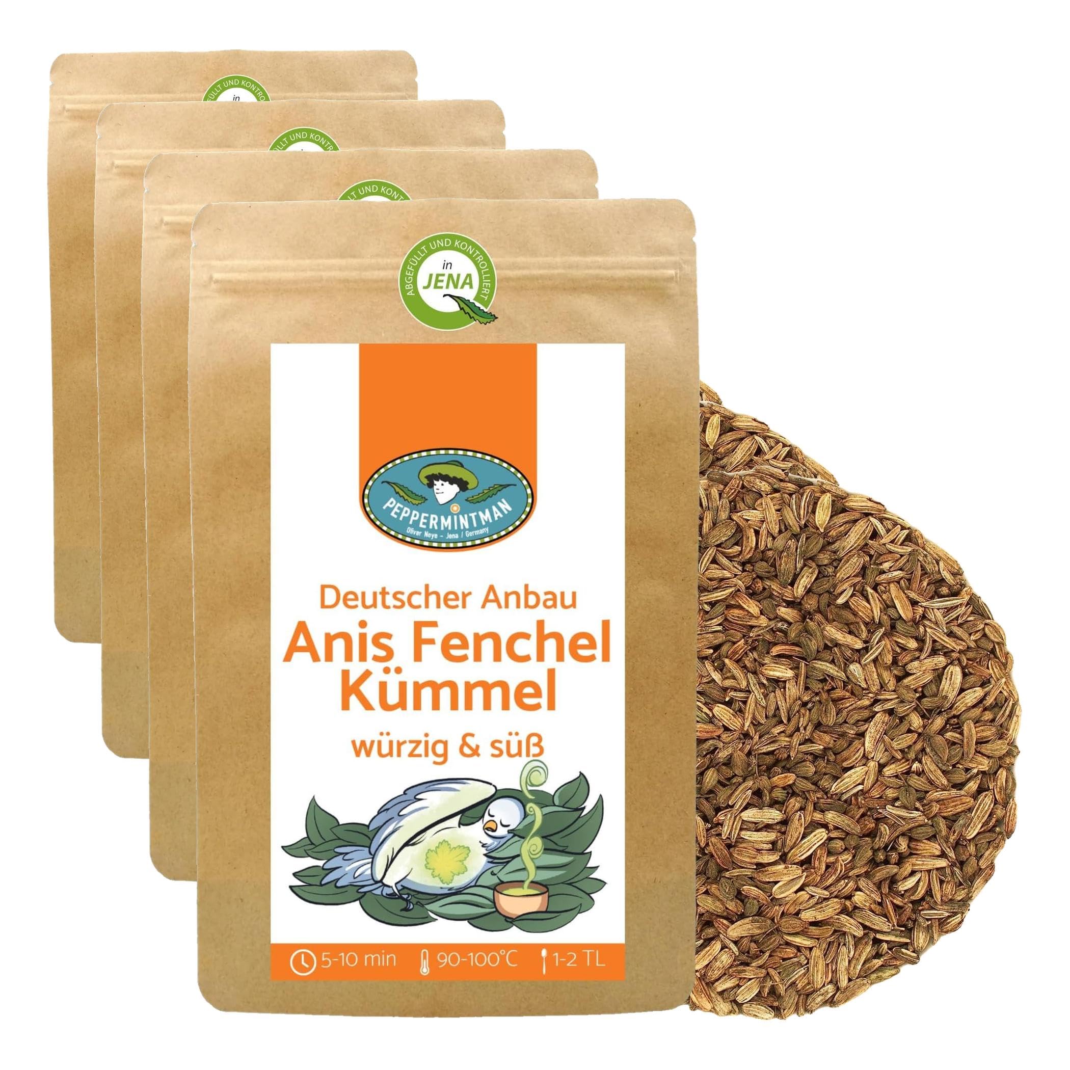 Anis-Fenchel-Kümmel Tee 1kg - Deutscher Anbau - PEPPERMINTMAN (Packung mit 4)