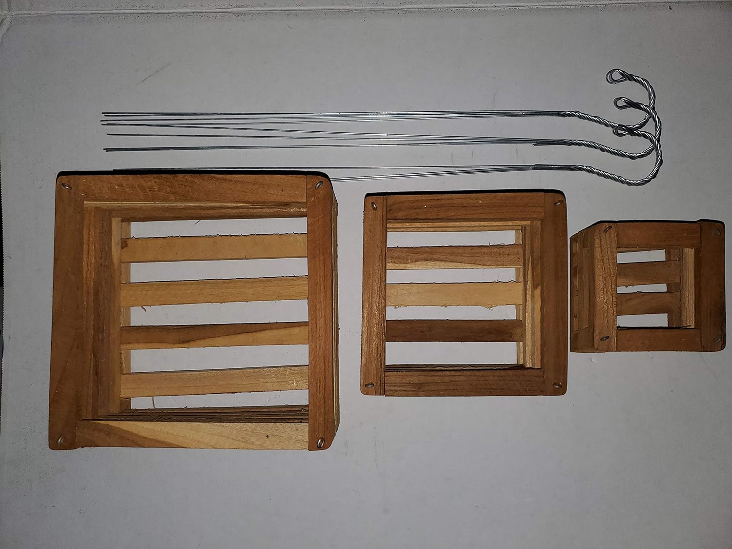 Jim's Orchid Supplies Teak Wood Square Orchid and Plant Baskets Set of 3. 1 Each 4, 6 and 8 Inch with 3-20 inch Hangers.