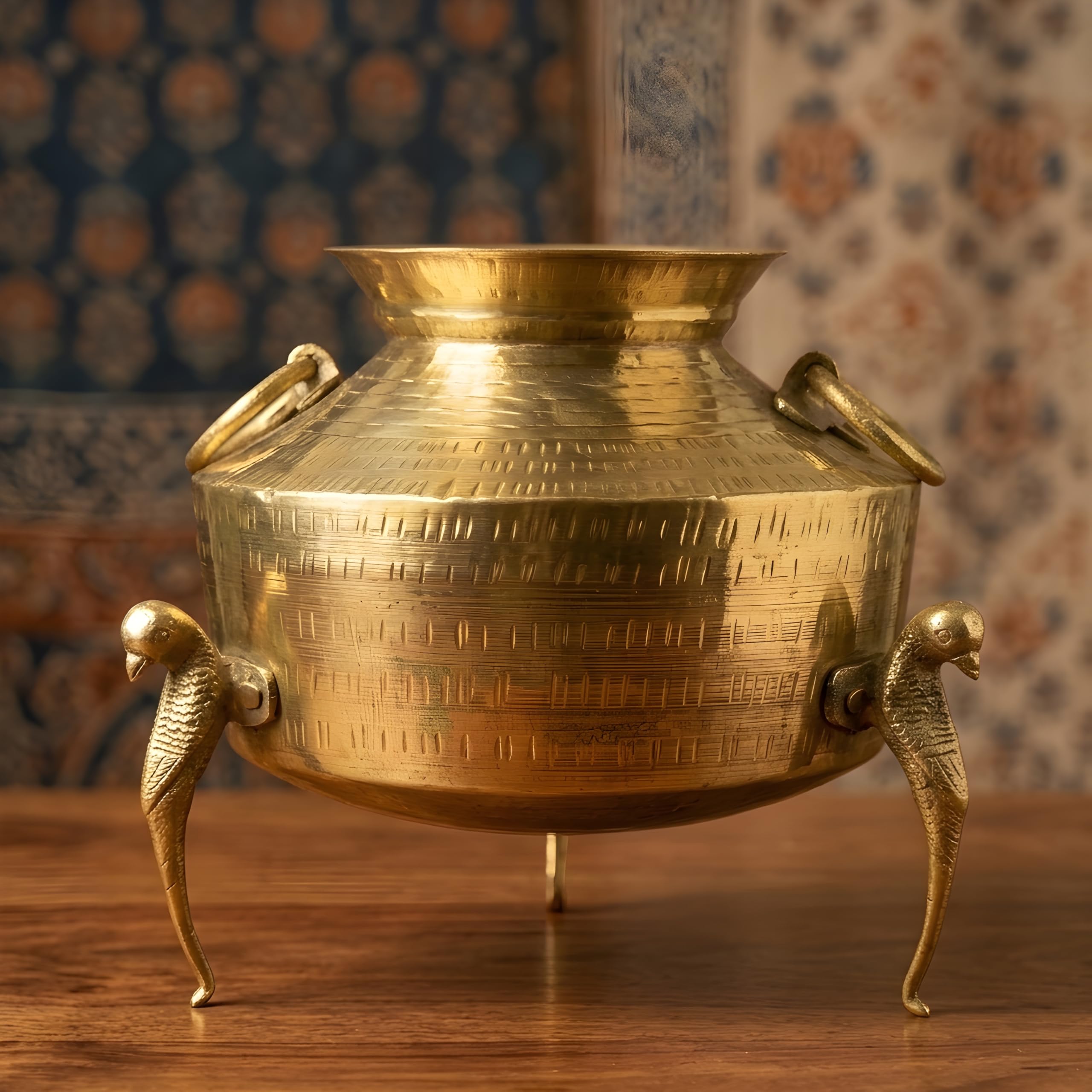 Vintage Rare Pure Brass Unique Shape Pot with Handles on Parrot Legs | Vase & Planter | Antique Traditional Collectible Showpiece | Home Decor, Pooja & Gift Item - 8 x 9.5 Inch-image-19