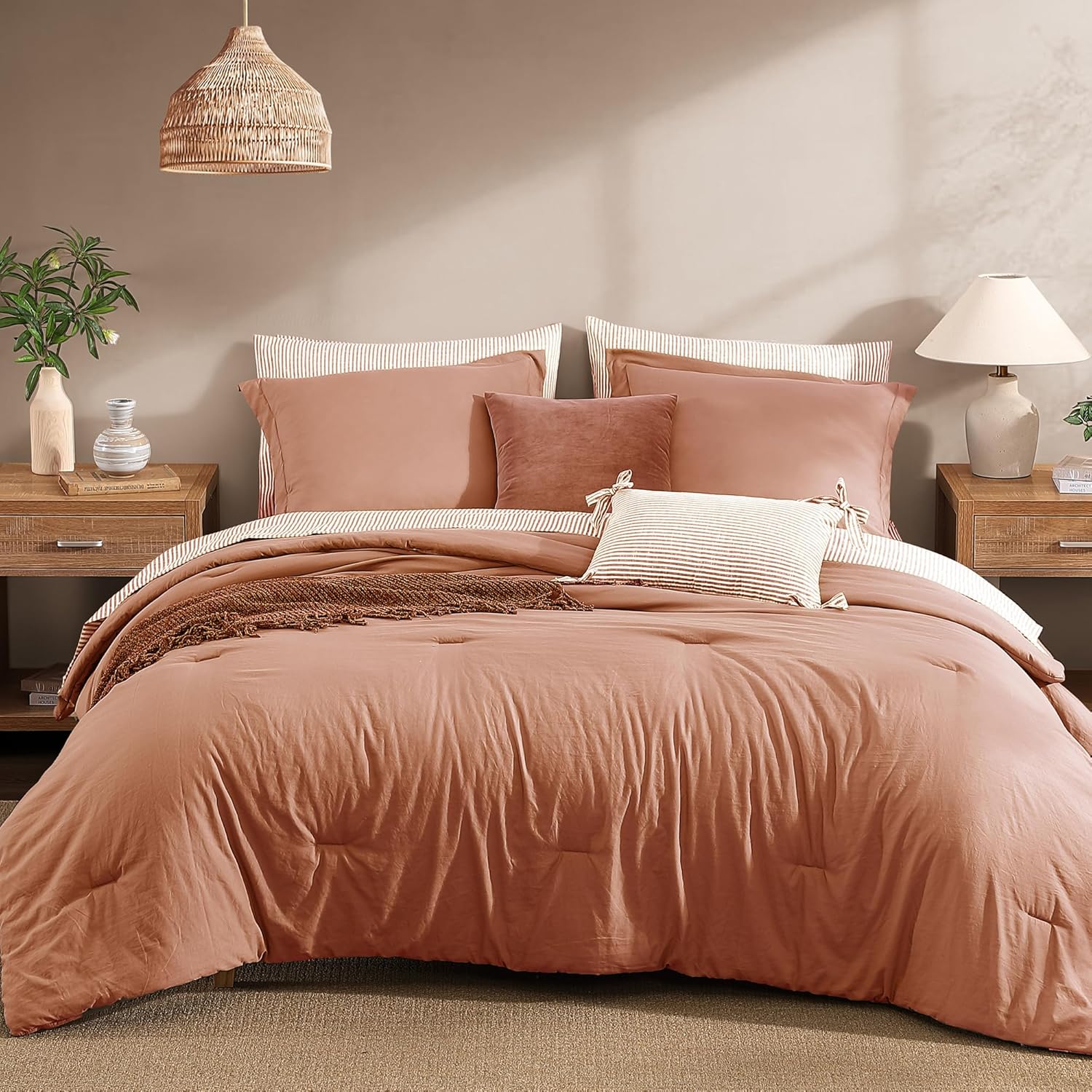 Monbix Full Size Comforter Set - 7 Pieces Autumn Leaf Prewashed Bed in a Bag Full Bedding Sets with Comforters, All Seasons Down Alternative Comforter Bed Set with Sheets,Pillowcases & Shams Autumn Leaf 7Piece-Full(80”X90'')