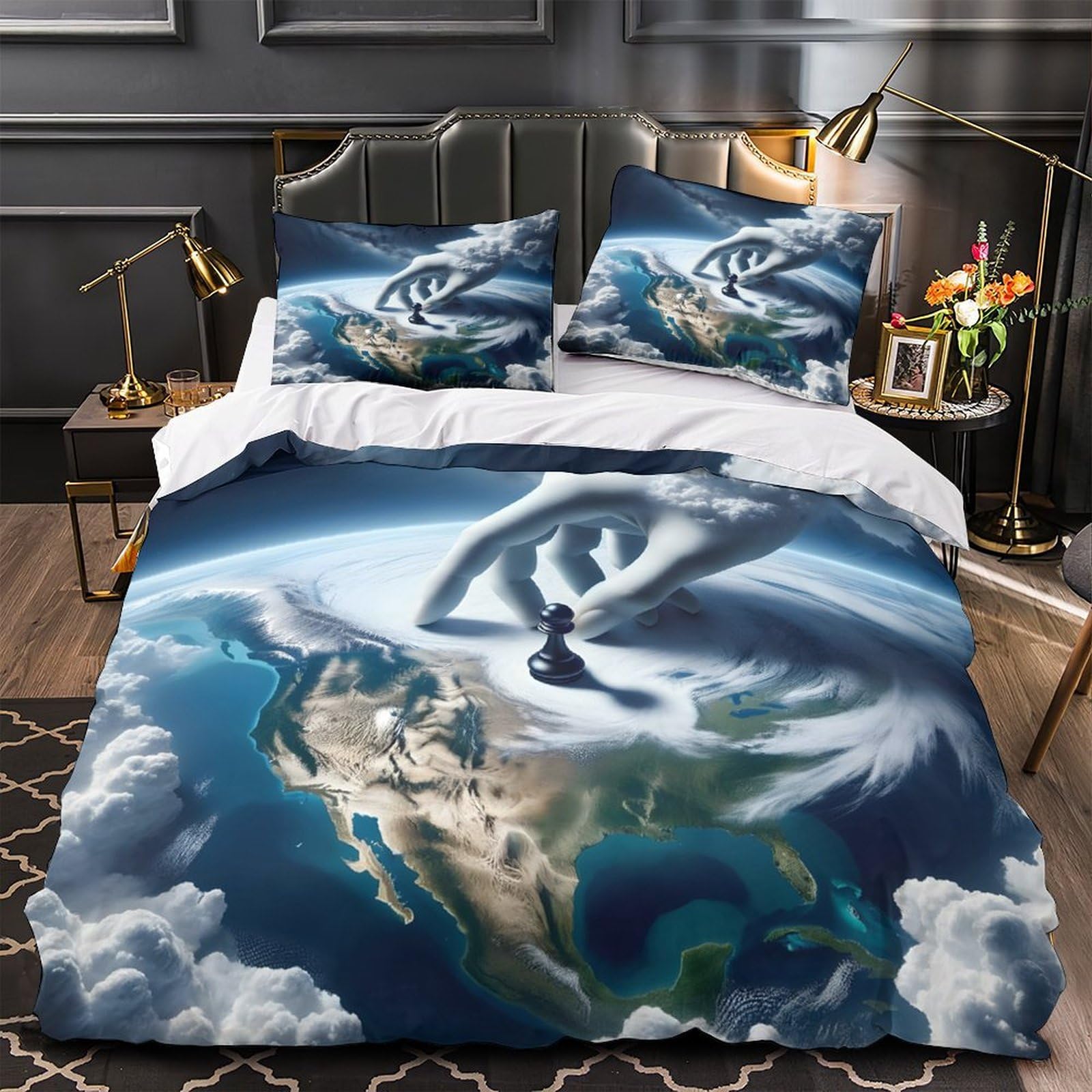 Parure de lit 3d anti-allergie avec housse de couette fermeture éclair zippée