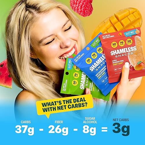 Miniatura 6 de Shameless Snacks - Gomitas keto bajas en carbohidratos sin gluten - Frambuesa roja, sandía, chile y mango