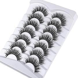 Mebver 8D Fluffy Lashes False Eyelashes Wispy Faux Mink Lashes Light Weight Fake Eyelashes Cat Eye Lashes 7 Pairs Pack