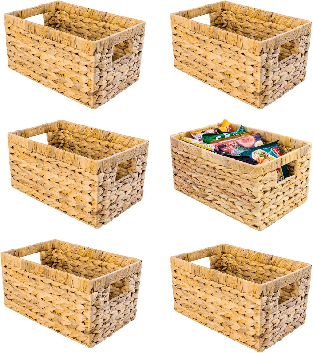 Set of 6 Wicker Storage Basket, Water Hyacinth Storage Baskets, Wicker Storage Baskets for Shelves, Wicker Baskets for Storage, Woven Baskets For Storage (Medium 6 Packs 12.5 X 8 X 6.5)