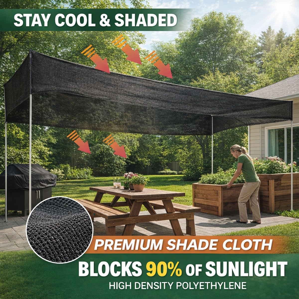 Canisse Brise Vue Filet d'Ombrage pour Clôture, Toile Exterieur Imperméable Occultant Anti UV de Balcon, Bache de Protection Solaire pour Jardin, Pergola, Tonnelle, Piscine et Terrasse(3x5m)