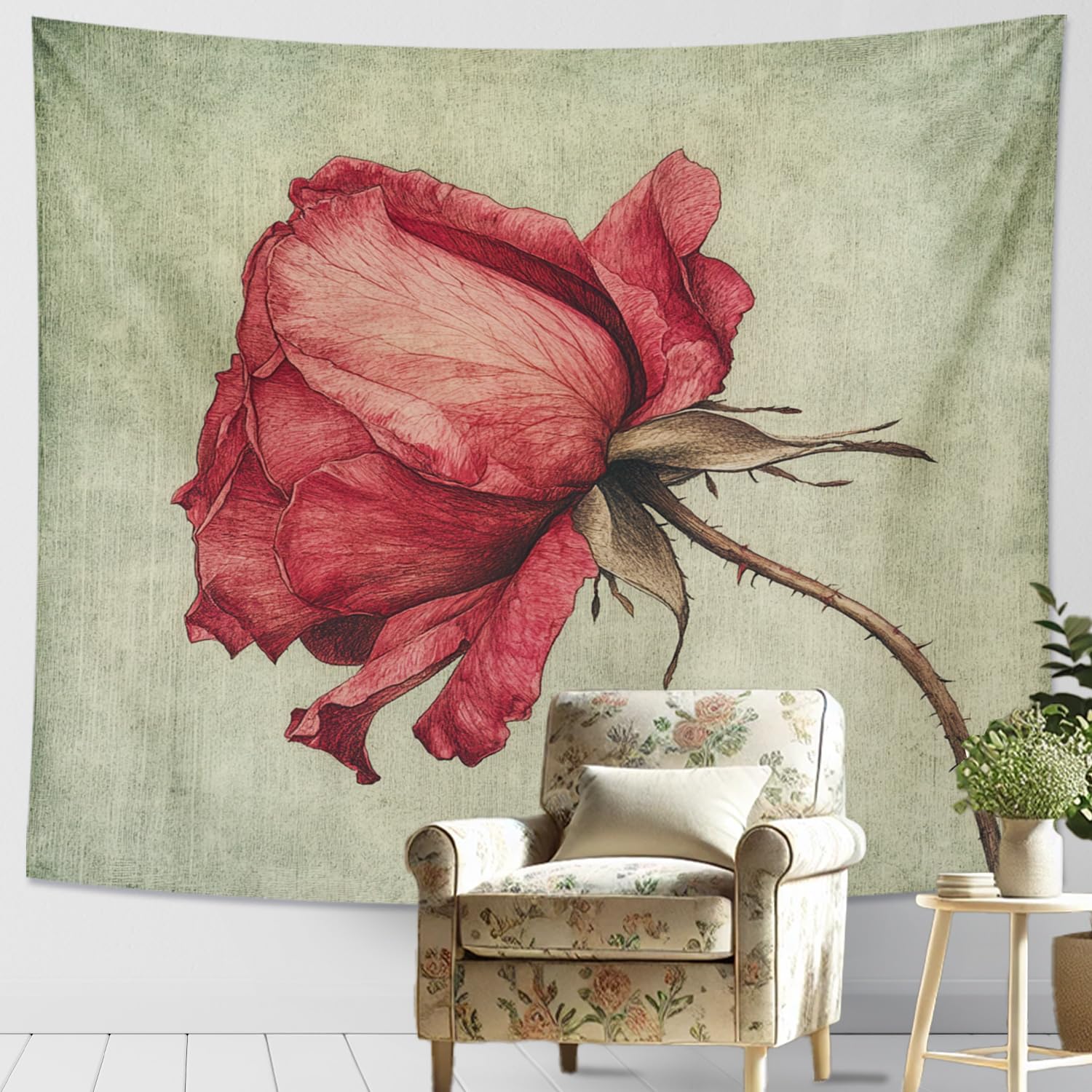 Amazon.com: Red Rose Tapestry, Floral Wall Art Decor, Vintage