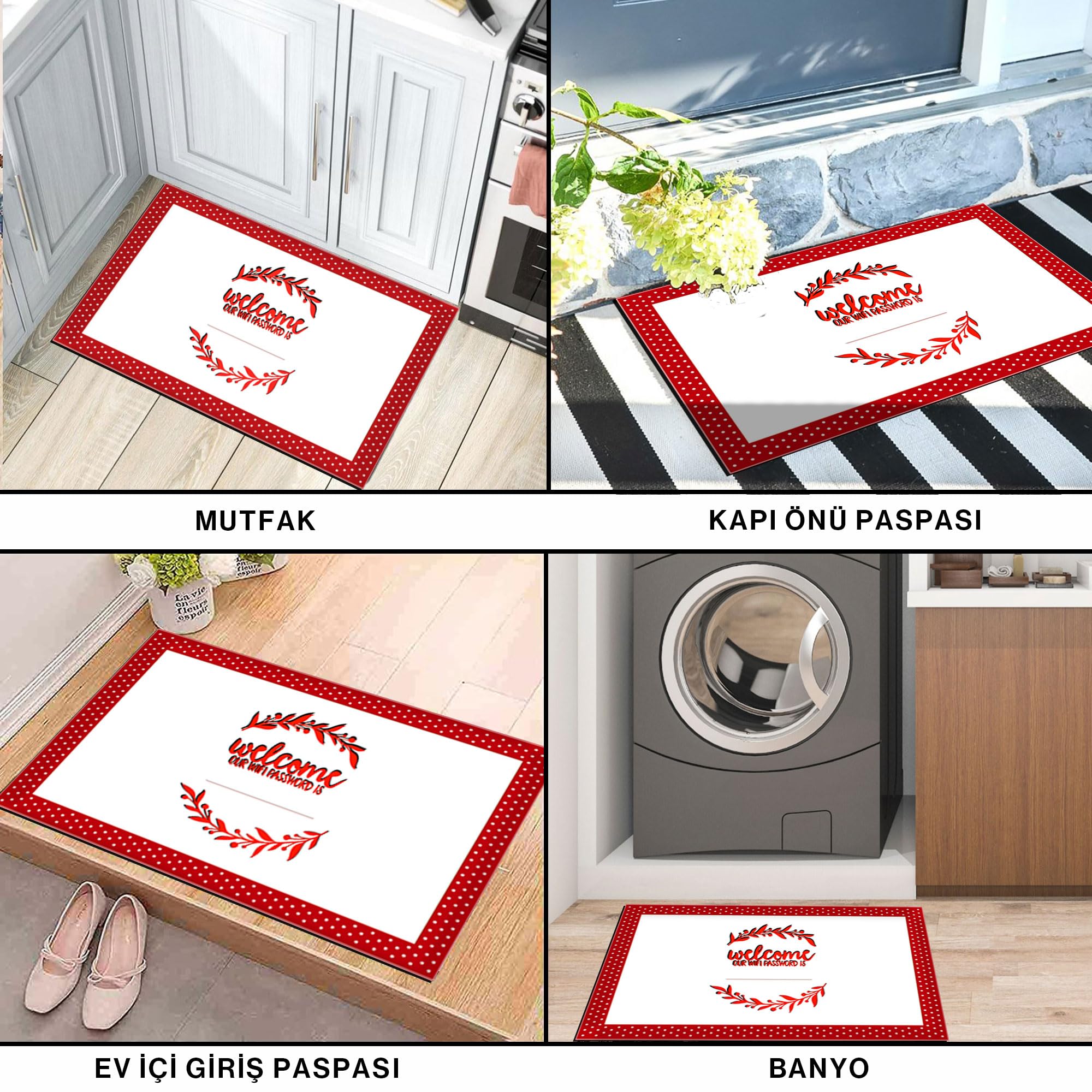Monnhein Kapı Önü Paspası - Modern ve Şık Kapı Paspası | Ev, Ofis ve Dış Mekân Kullanımı İçin (Kırmızı Karşılama) 40x60