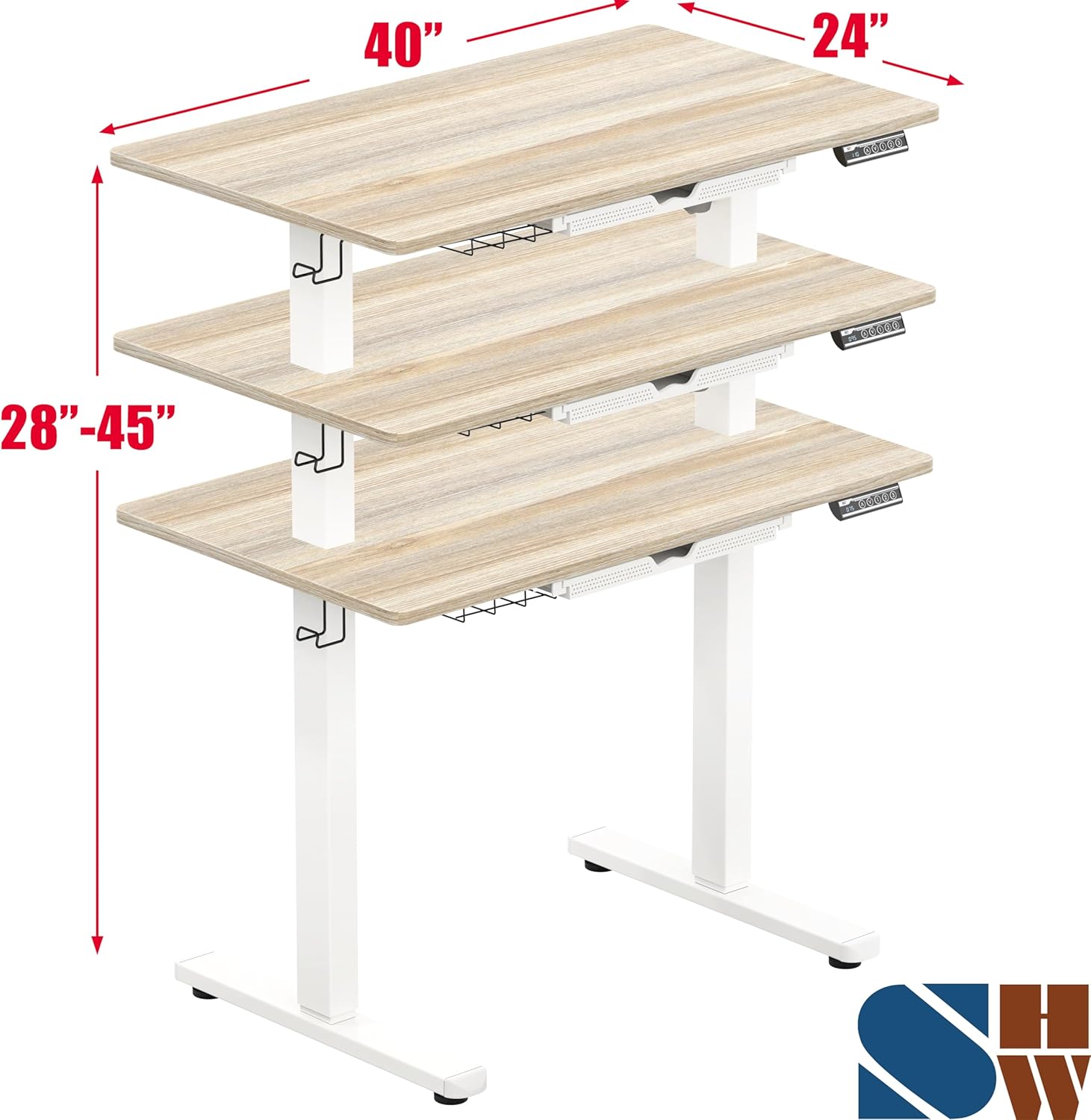 SHW 40-Inch Electric Height Adjustable Standing Desk with Drawer, Memory Preset and Cable Management Tray, Maple