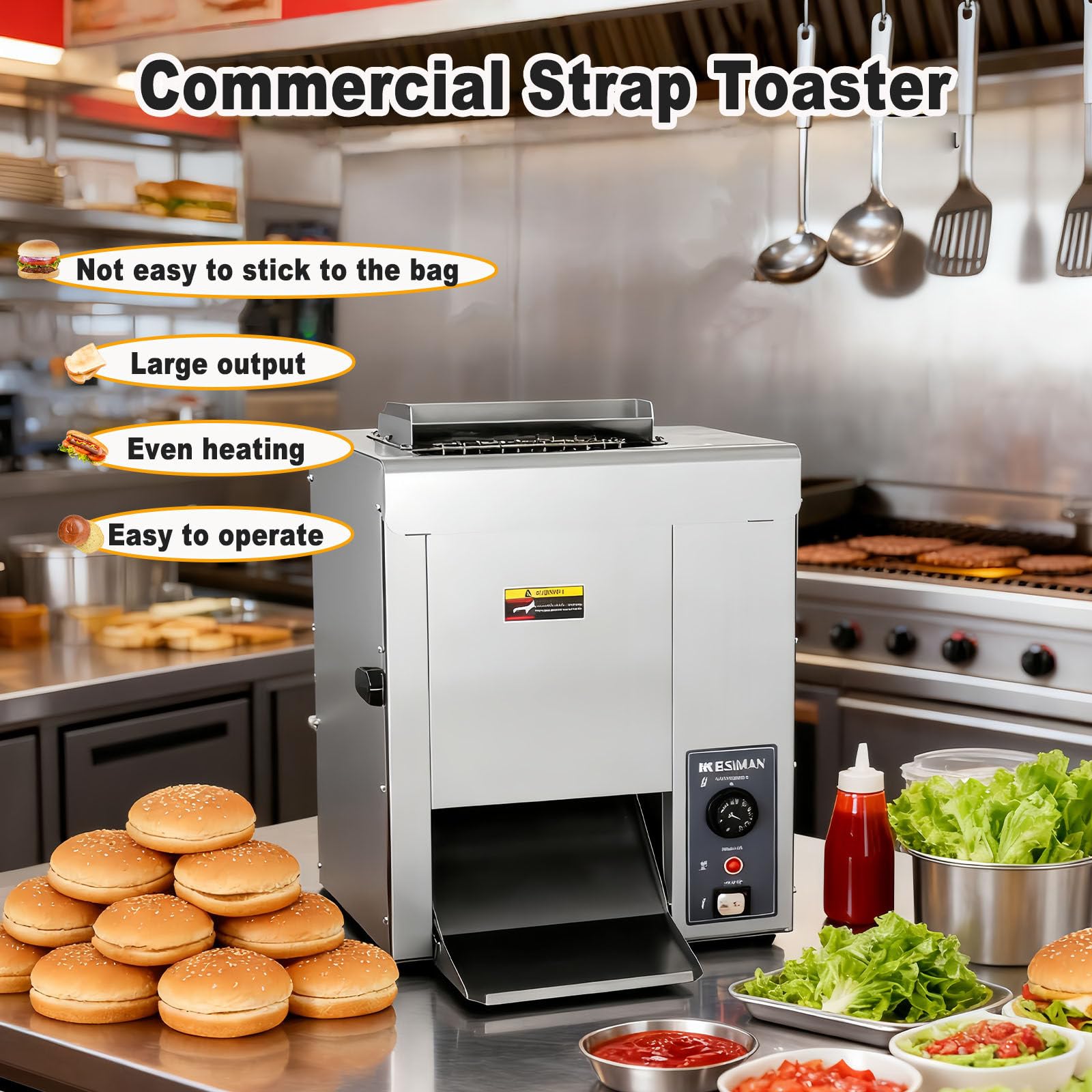 Tostadora Vertical De Hamburguesas Comercial, con Temperatura Ajustable De 50 A 300 °C para Restaurantes De Comida Rápida, Panaderías Y Restaurantes, 2000 W.