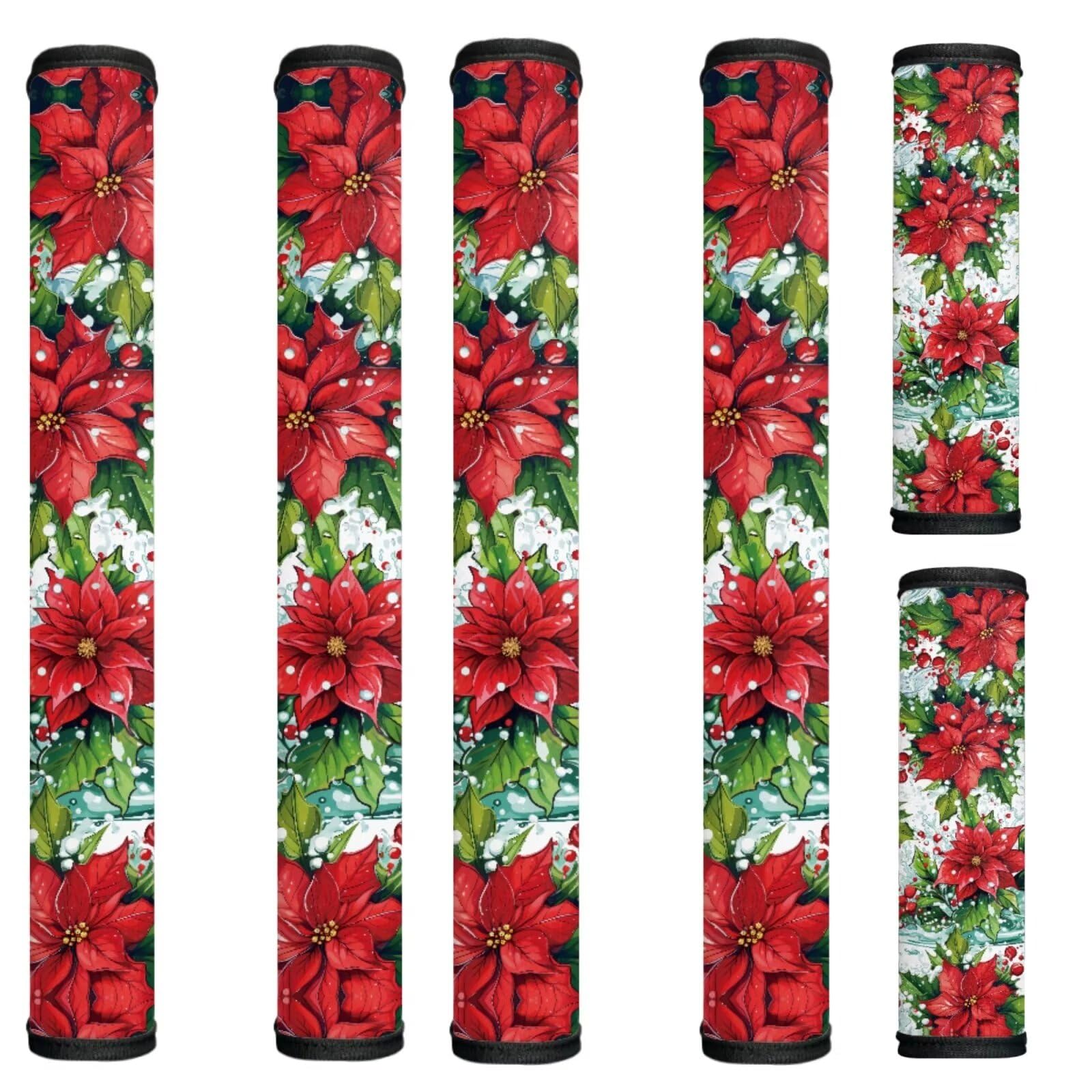 Christmas Refrigerator Handle Covers, Red Poinsettia Flower Refrigerator Door Handle Covers Kitchen Appliance Decor Handles Anti-Skid Microwave Oven Stove Dishwasher Handle Protector 6 Pack