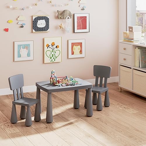 Miniatura 11 de COSTWAY Juego de mesa y sillas para niños de 3 piezas, centro de actividades infantiles de plástico ligero para leer, escribir, pintar, merienda,