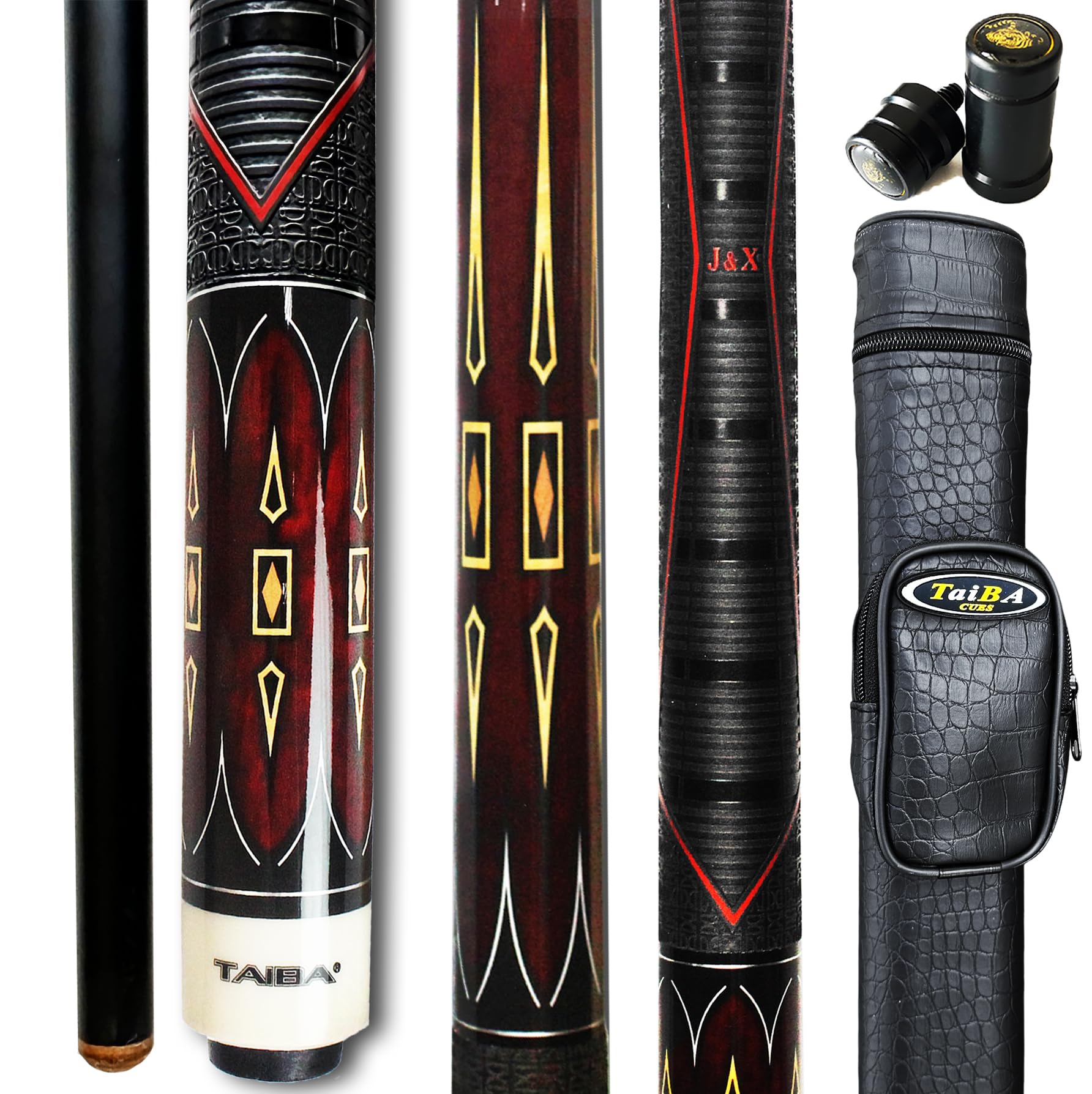 Tai ba cues 2-Piece Pool Stick with 1x1 Case, PU Rubber Grip, 13mm Multilayer Leather Tip, 58", Hardwood Canadian Maple Professional Billiard Pool Cue Stick 19-21 Oz