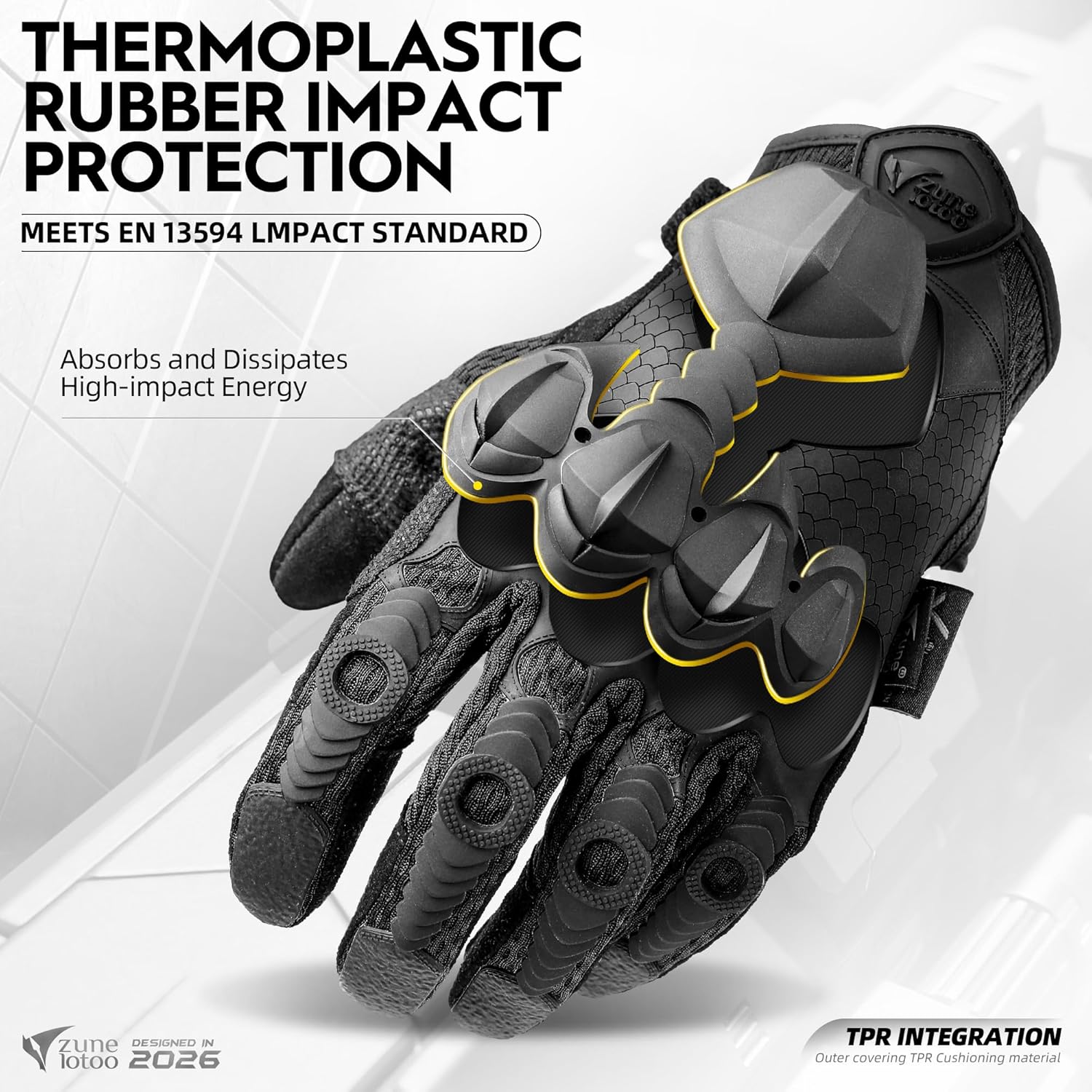 ZUNE LOTOO Tactical Gloves for Men, Touchscreen Motorcycle Gloves with TPR Finger Impact Protection & XRD Palm Padded for Paintball Airsoft Range Cycling Hiking Climbing Black - Image 2