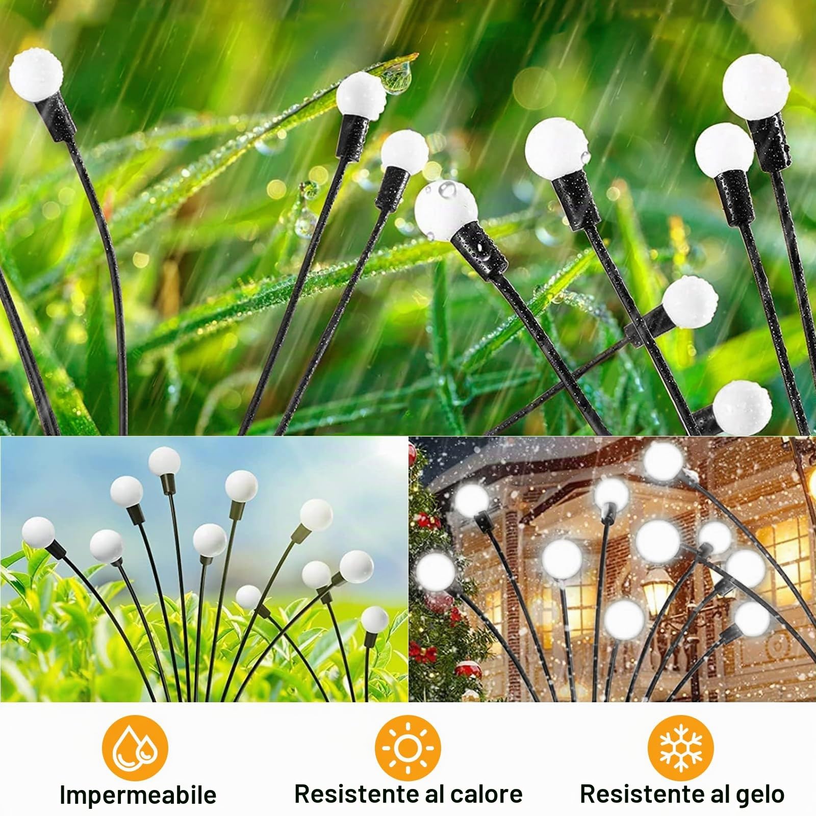 JIMACRO Luci decorative da giardino a energia solare, 6 pezzi, 8 LED, lucciola, luce solare per esterni, impermeabile, con 8 modalità di illuminazione per sentiero, cortile, patio walkway