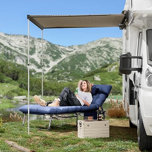 Miniatura 2 de Catre plegable acolchado para adultos con colchón de doble capa ultra cómodo, tumbona portátil de 5 posiciones para exteriores e interiores, cuna de