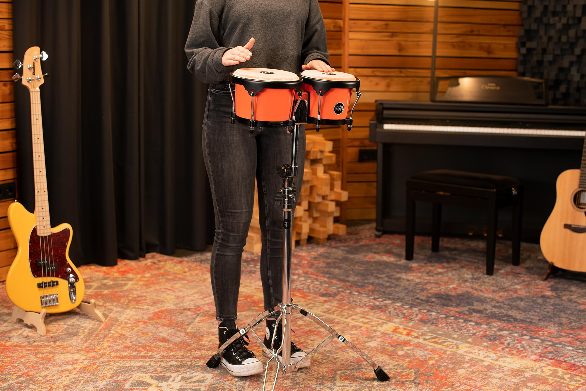 Meinl Percussion Bongos Journey Series – 2 Bongosy 6,5 i 7,5 cala – W Zestawie Klucz Do Strojenia – Tworzywo ABS, Kolor Electric Coral (HB50EC)