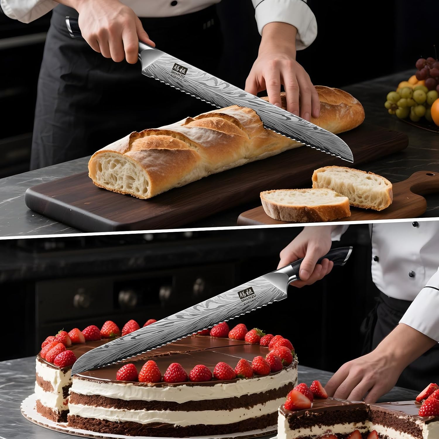 SHAN ZU 10 inch Bread Knife in Powder Steel, Serrated Bread Knife for Homemade Bread Sourdough Ultra Sharp Bread Slicer Knives with Ergonomic Pakkawood Handle for Sourdough, Turkey and Fruit - Image 6