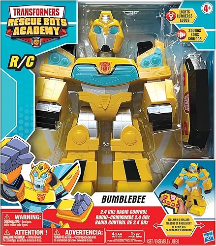Jam'n Hasbro Transformers Rescue Bots Academy Bumblebee RC Robot - Transformador de 12 pulgadas, Luces y Sonidos, Radio Controlado, Función