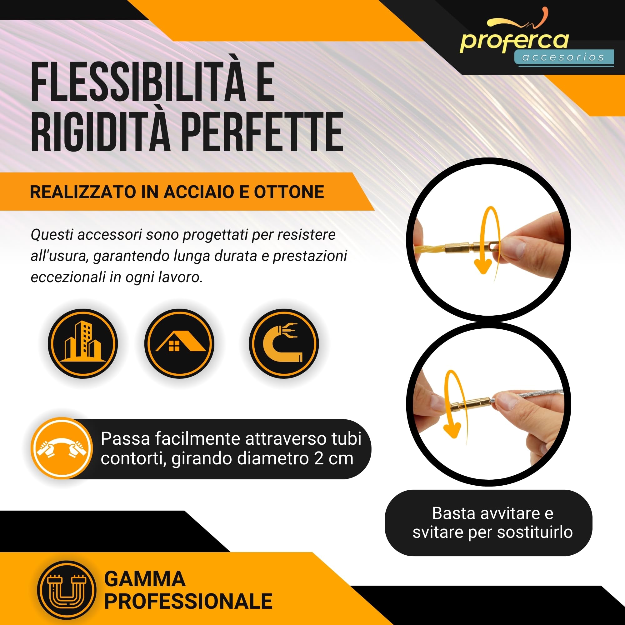 Kit di accessori di ricambio per sonda passacavi 3mm | 1 Occhiello tirante, 2 Testa flessibile | 3mm acciaio M4