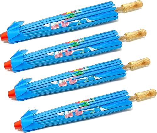 Miniatura 2 de TJ Global Pack de 4 sombrilla japonesa china para niños de 22.0 in para bodas, fotografías, disfraces, cosplay, decoración y otros eventos, 4