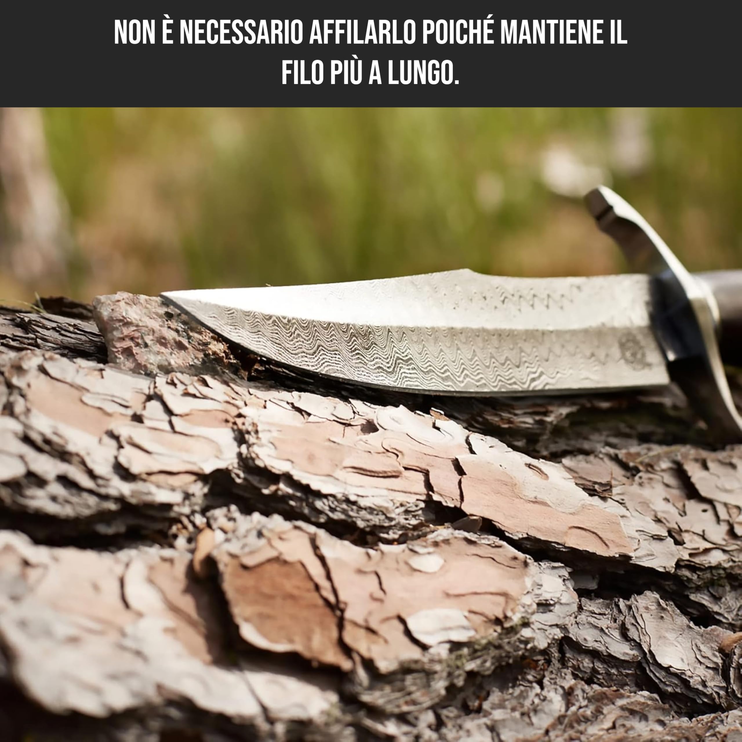 BIGCAT ROAR Cowboy - Coltello da Caccia Grande in Acciaio Damasco Artigianale 30 5 cm - Manico in Legno di Noce e Fodero in Cuoio - EDC Bushcraft Campeggio Sopravvivenza - Regalo Uomo Cacciatore