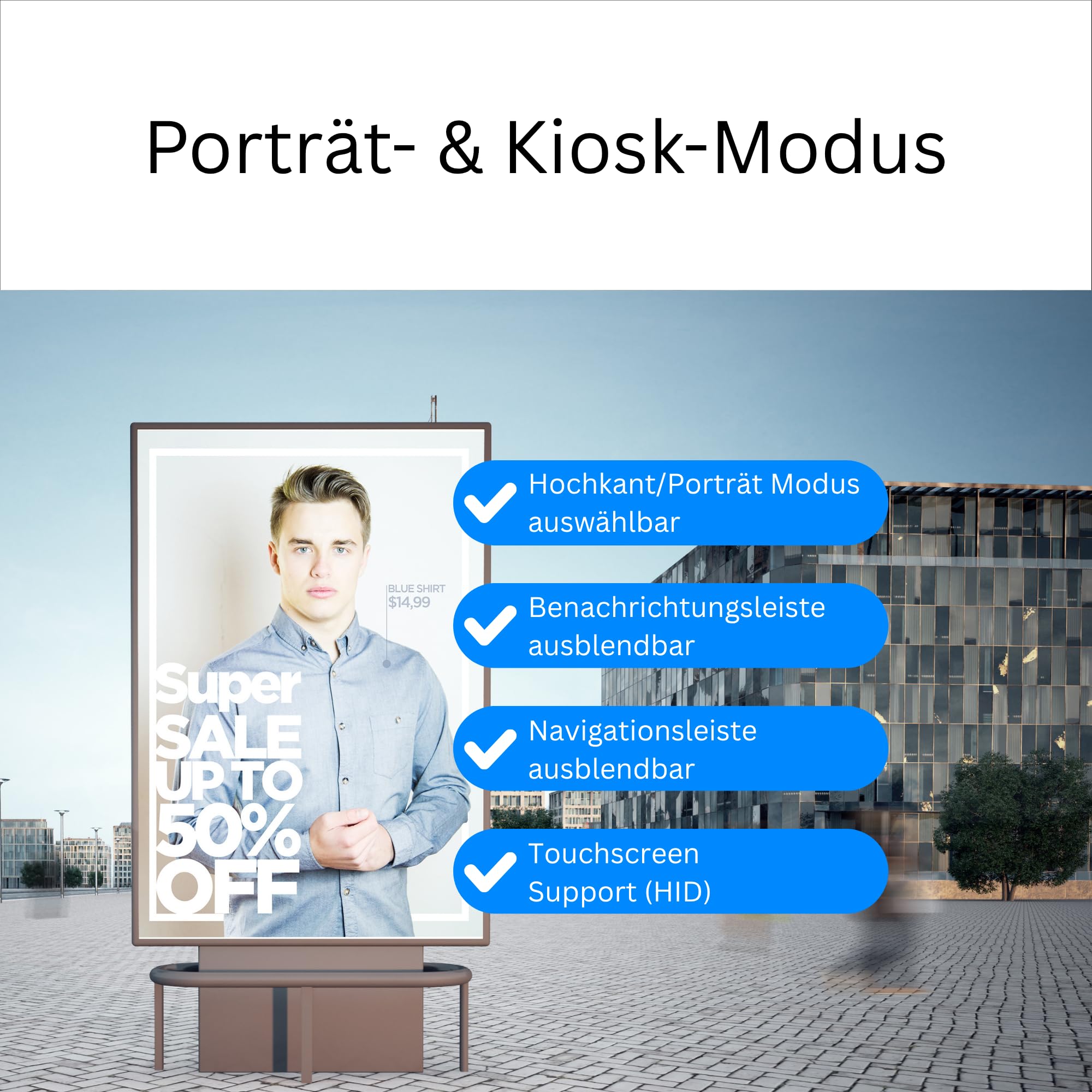 Orbsmart DS Player (S89L) - Android 14 Digital Signage Player 4K Mini PC für 24/7 Dauerbetrieb (Lüfterlos, Autostart, Root-Zugriff, Kiosk- & Portrait-Modus, 4GB RAM, 32GB, LAN)