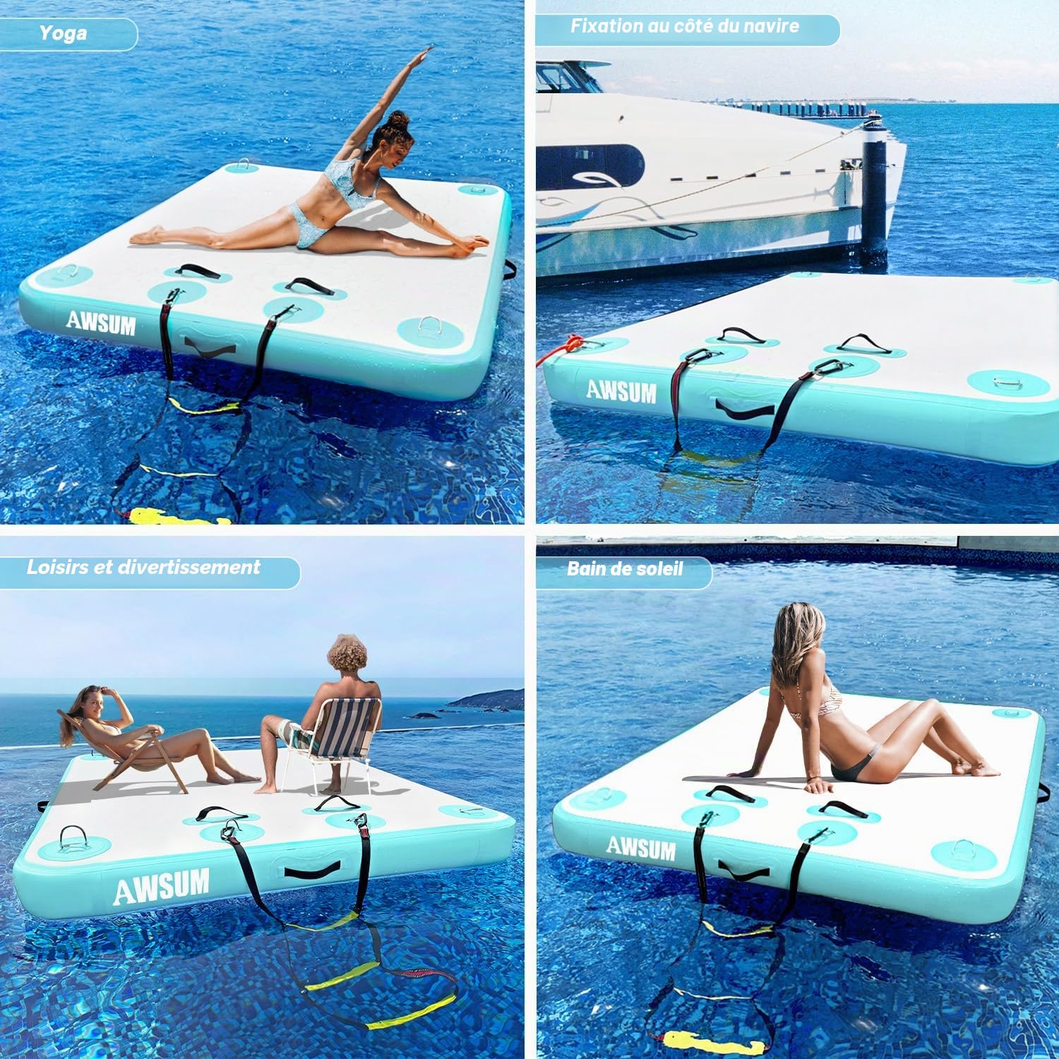 AWSUM Plateforme de bain gonflable Air Dock - Forme de patte flottante - Dock gonflable pour lac, piscine, plage, océan