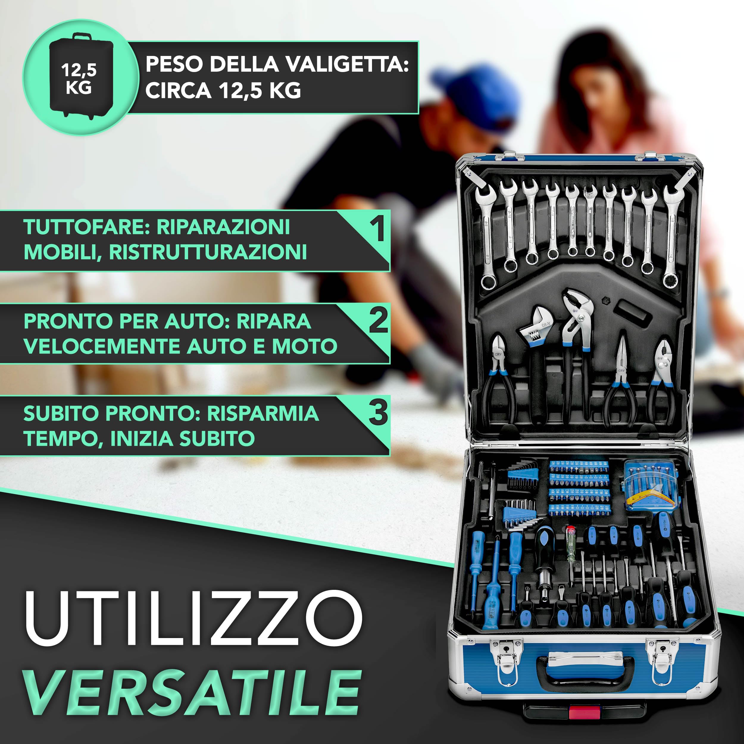 TRESKO® Valigia degli attrezzi composta da 1400 pezzi | cassetta degli attrezzi | portaattrezzi | set di arnesi | trolley degli attrezzi | acciaio cromo-vanadio (Blu)