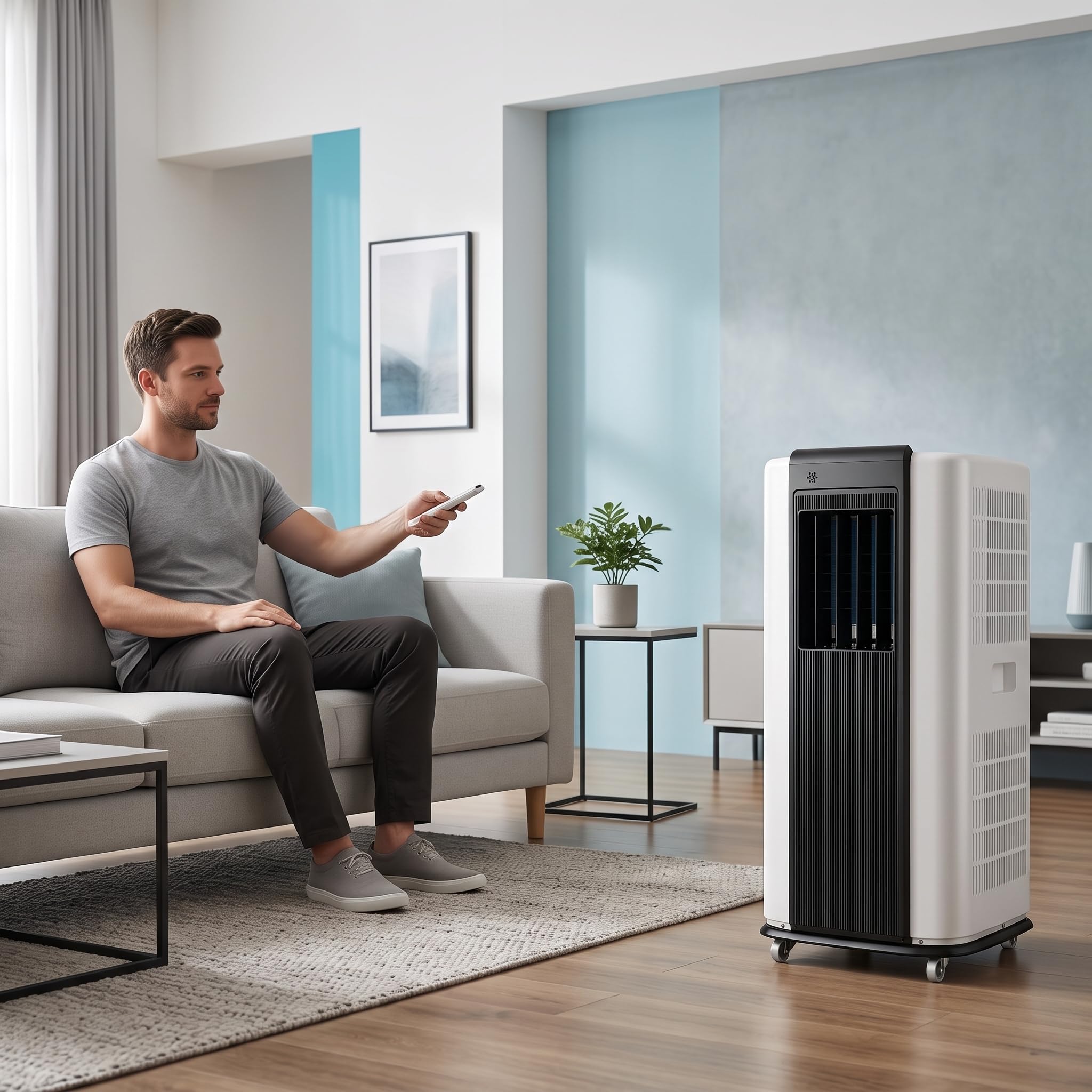Przenośny klimatyzator 14000 BTU, inteligentny klimatyzator, szybkie chłodzenie i osuszacz, cichy tryb uśpienia, zestaw okienny, oscylacja 120 do dużych pomieszczeń