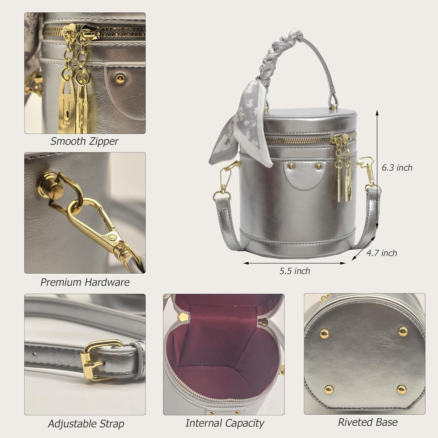 Mini Bucket Crossbody Bags for Women Vegan Leather Small Round Shoulder Round Handle Handbag Purses - Image 4