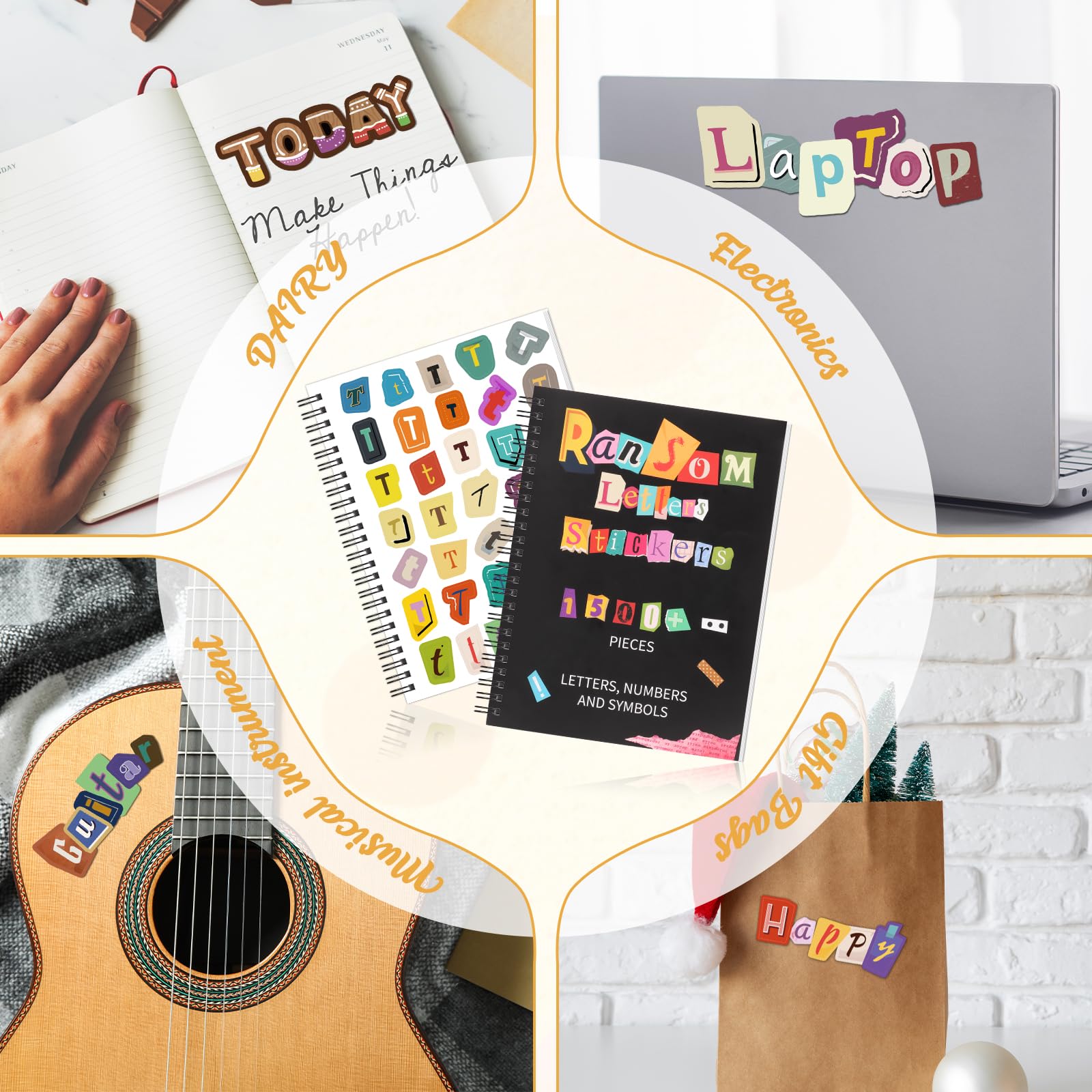 SKLENICE The Cut Out And Collage Book Spiral Bound Ransom Note Letters Sticker Books 8.5x6.3inch 1400+ Cut and Paste Materials Vintage Scrapbook Alphabet Letters Numbers Punctuation For Junk Journal - Image 5