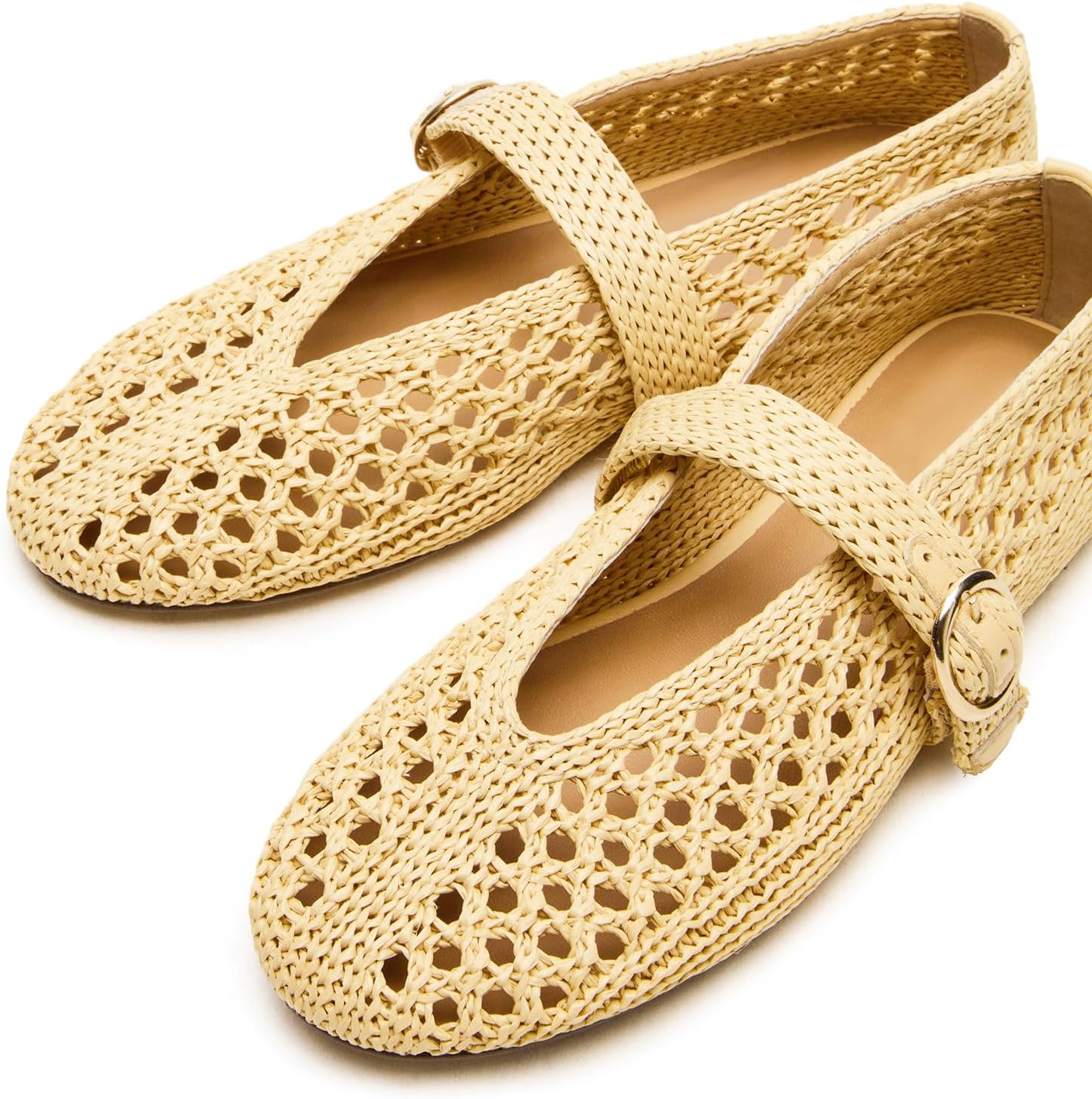 Woven Ballet Flats Women Mesh Raffia Flats Round Toe Mary Janes Comfortable Ballerina Flat Shoes - Image 5