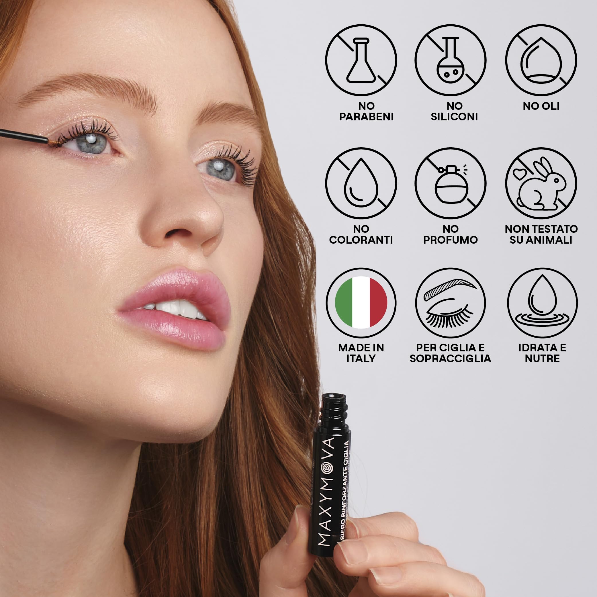 MAXYMOVA Siero rinforzante ciglia e sopracciglia, trattamento nutriente e protettivo, compatibile con extension, formula delicata per uso quotidiano