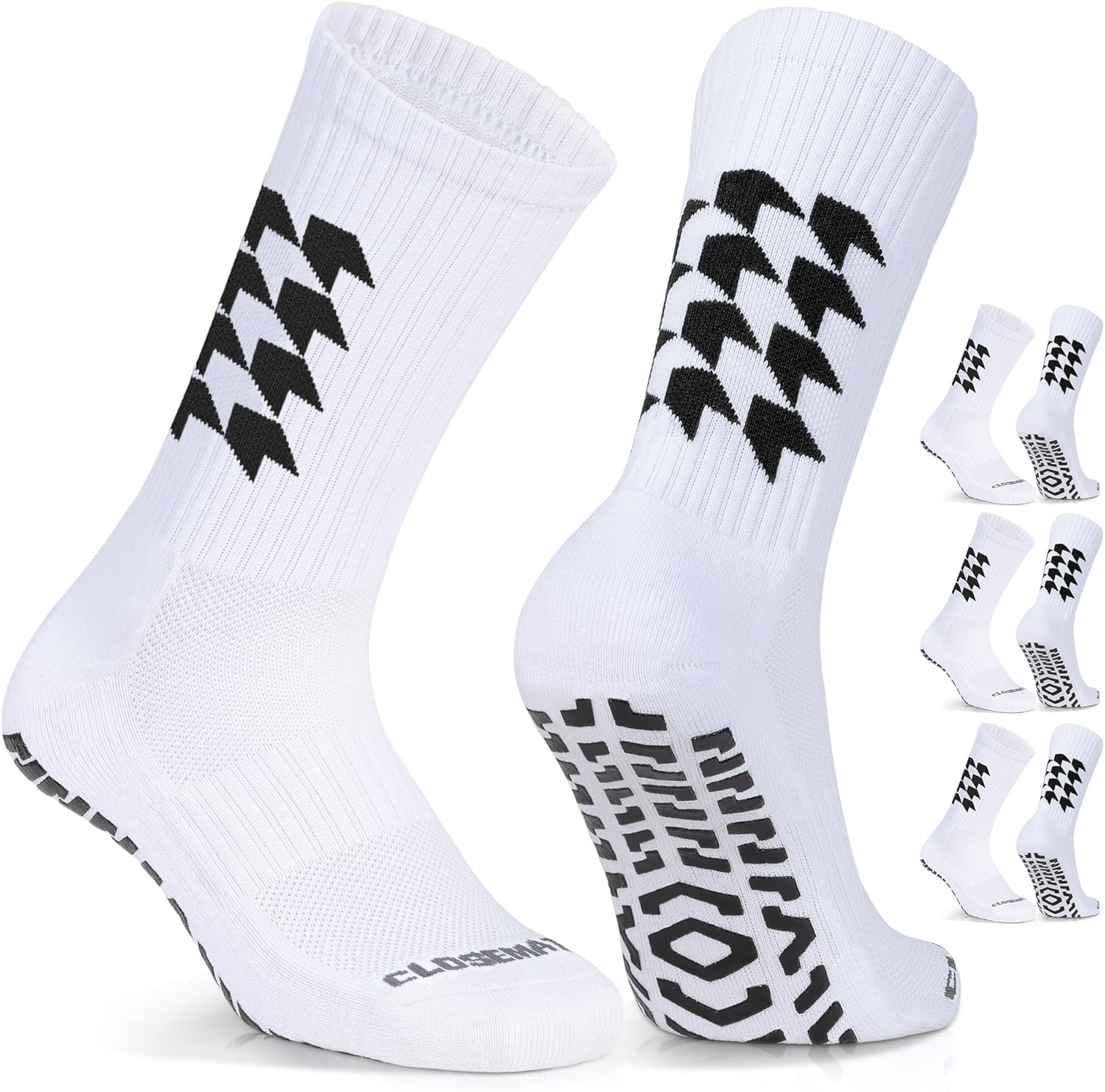 Closemate Grip Socks Football 3 Pairs Anti Slip Sport Socks for Men Women Cushion Anti Blister