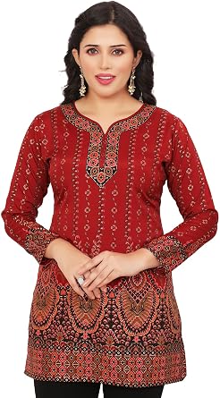 Maple Clothing Womens Printed Short Kurti Kurta Indian Tunic Top Indian Clothes