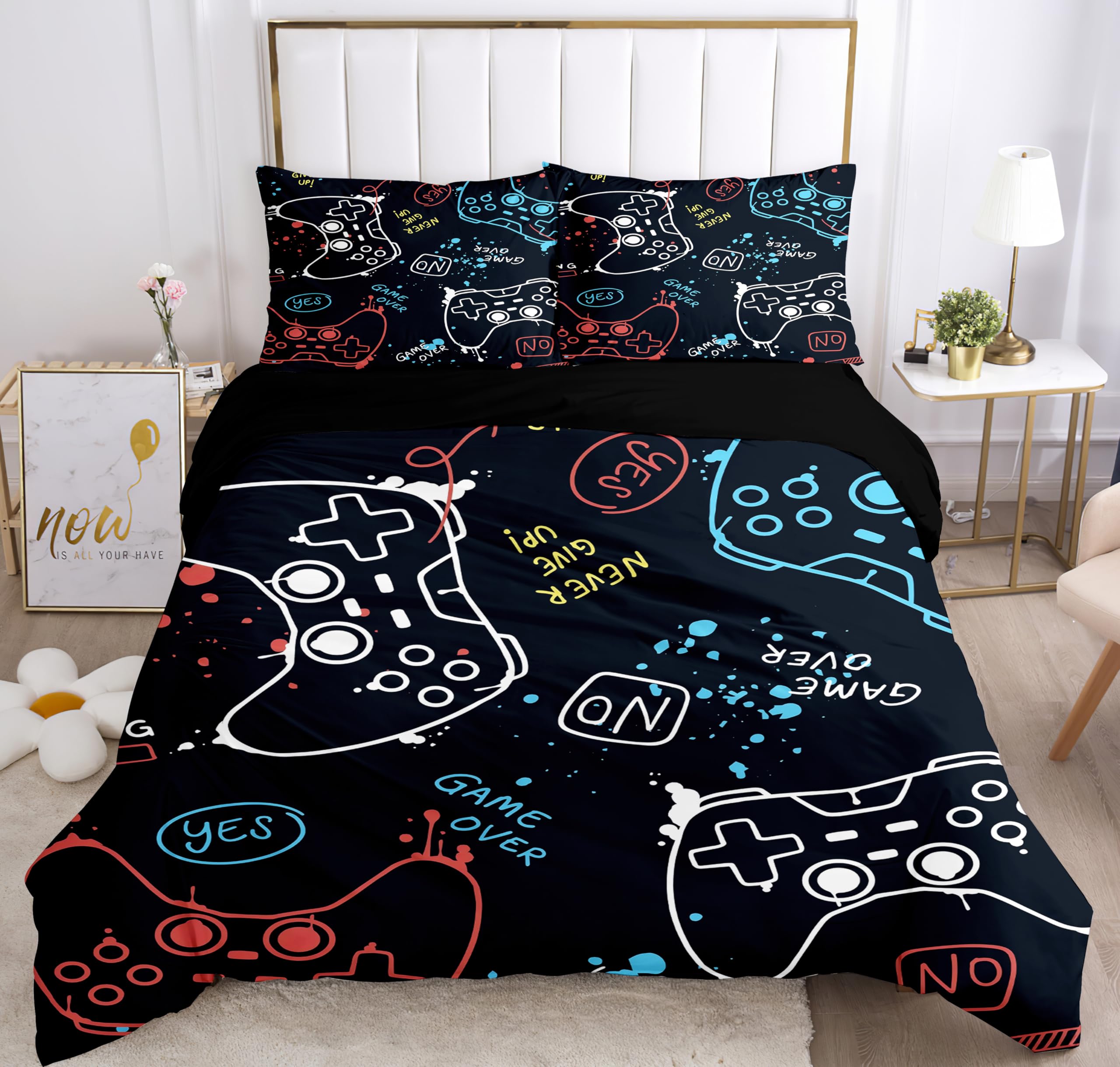 MIQEBX Gamepad Duvet Cover Bedding Set Video Game Controller Game Console Duvet Cover with Zipper + 2 Pillowcases 50x75 cm (B1, Single) - Image 2