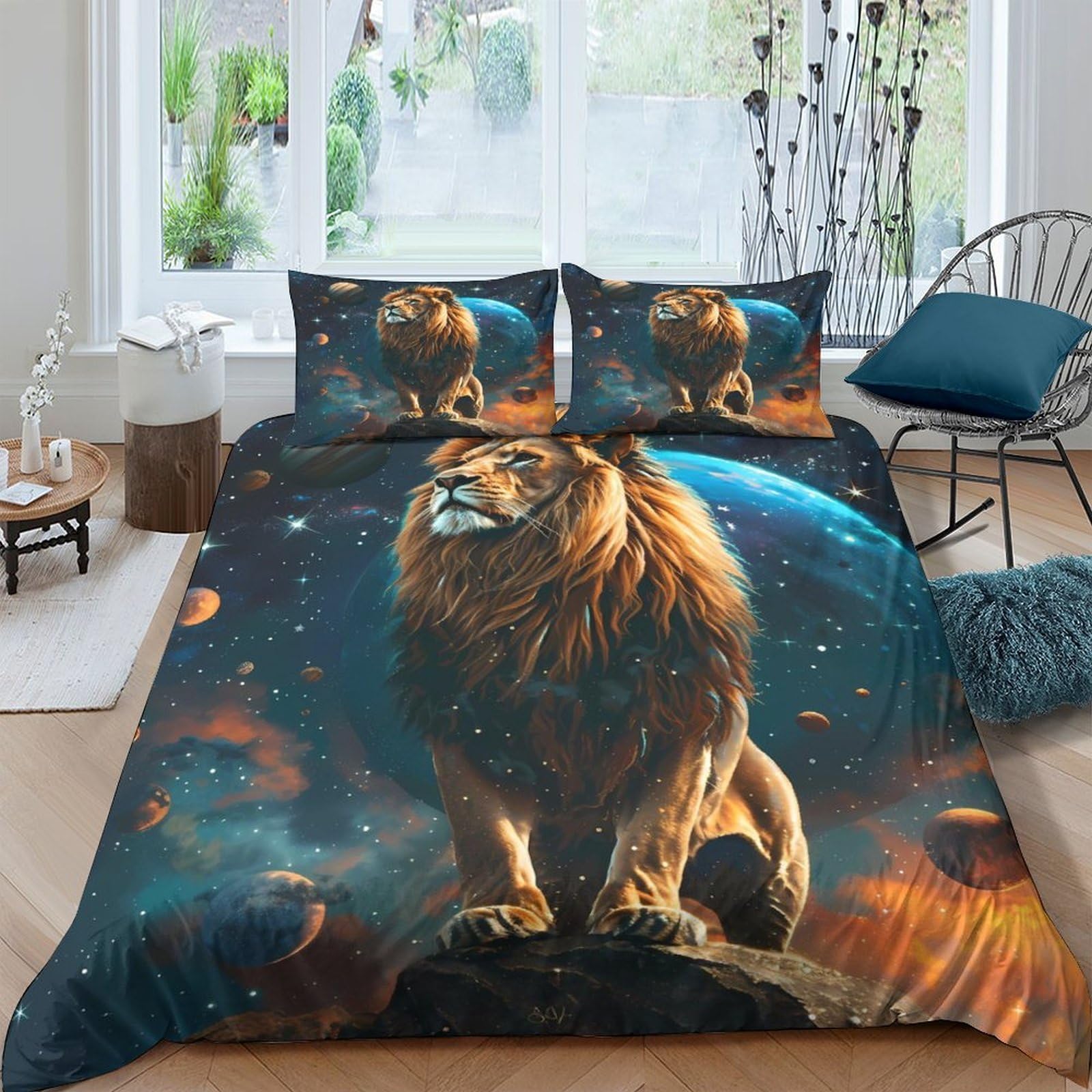 Ctjqhvkz Style-7 3D Printed Majestic Lion Fitted Sheet Microfiber Soft Breathable Cosmic Jungle Mattress Cover For Bedroom Decor Single（135X200cm）