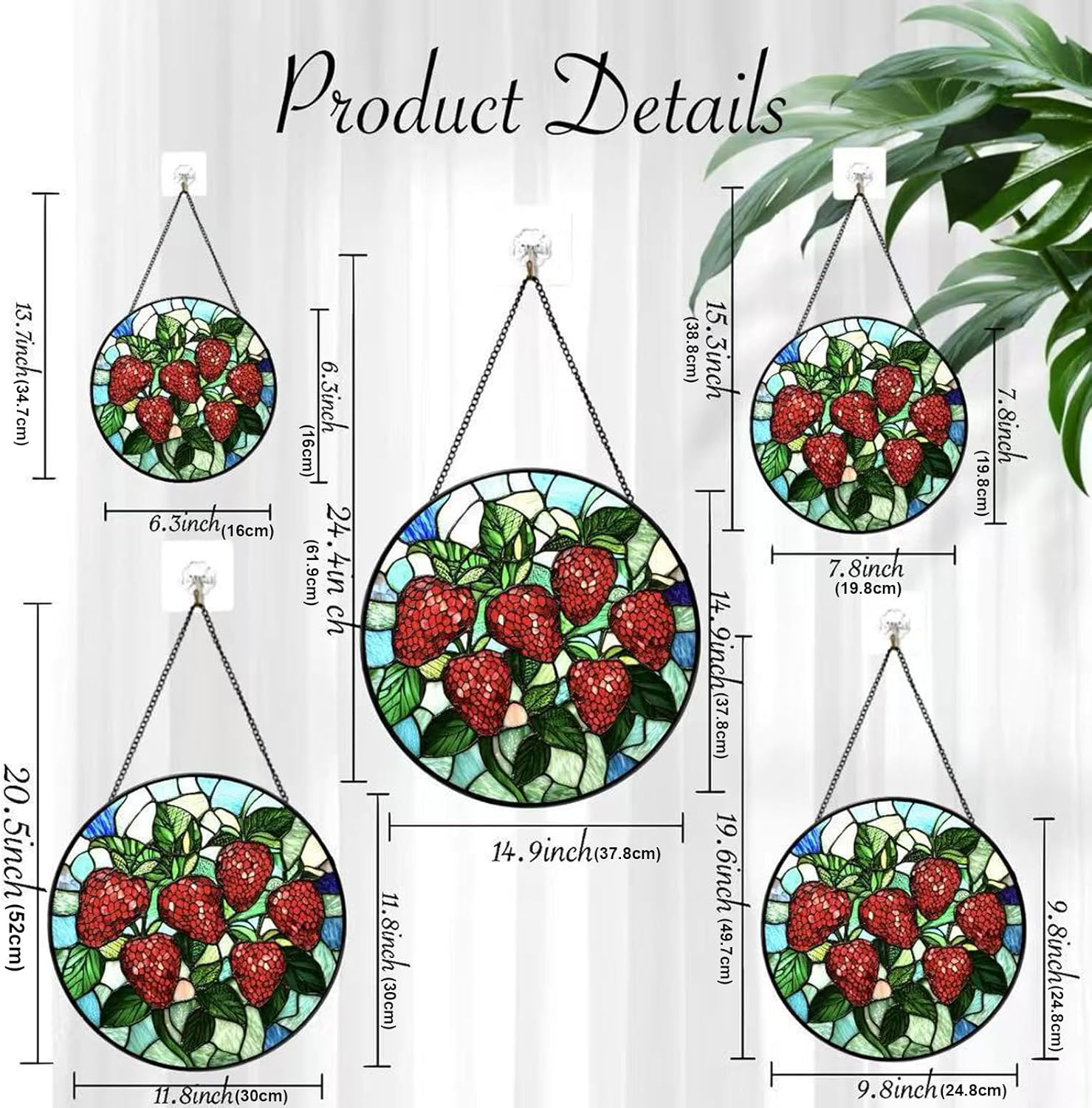 Strawberry Themed Stained Glass Decoration for Bedroom Living Room Windowsill Garden Window Sun Catcher Strawberry