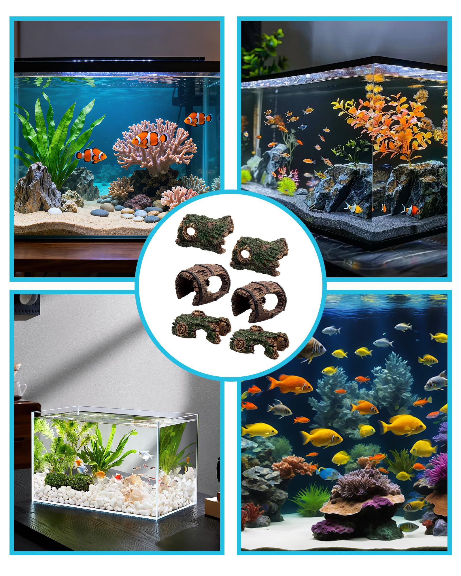 6 Piezas Decoración para Acuario con Cueva y Barril, Tronco Hueco Decorativo de Poliresina, Cueva de Resina, Decoración de Paisaje para Escondite de Reptiles y Hábitat de Peces Betta — view 7