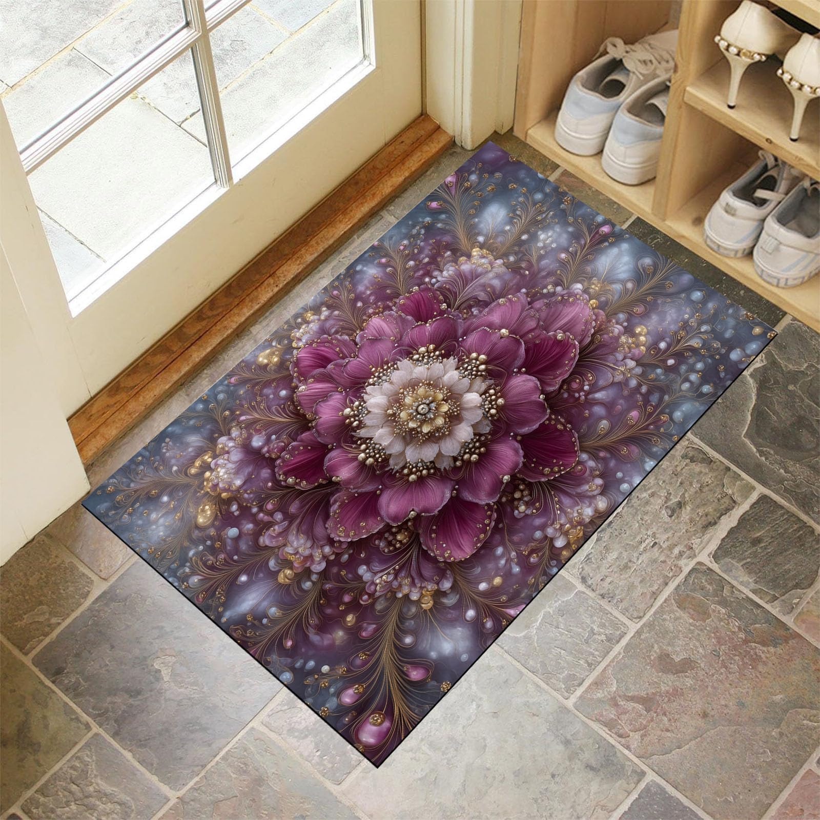Tapis entrée intérieur lavable et antidérapant mandala 90x150