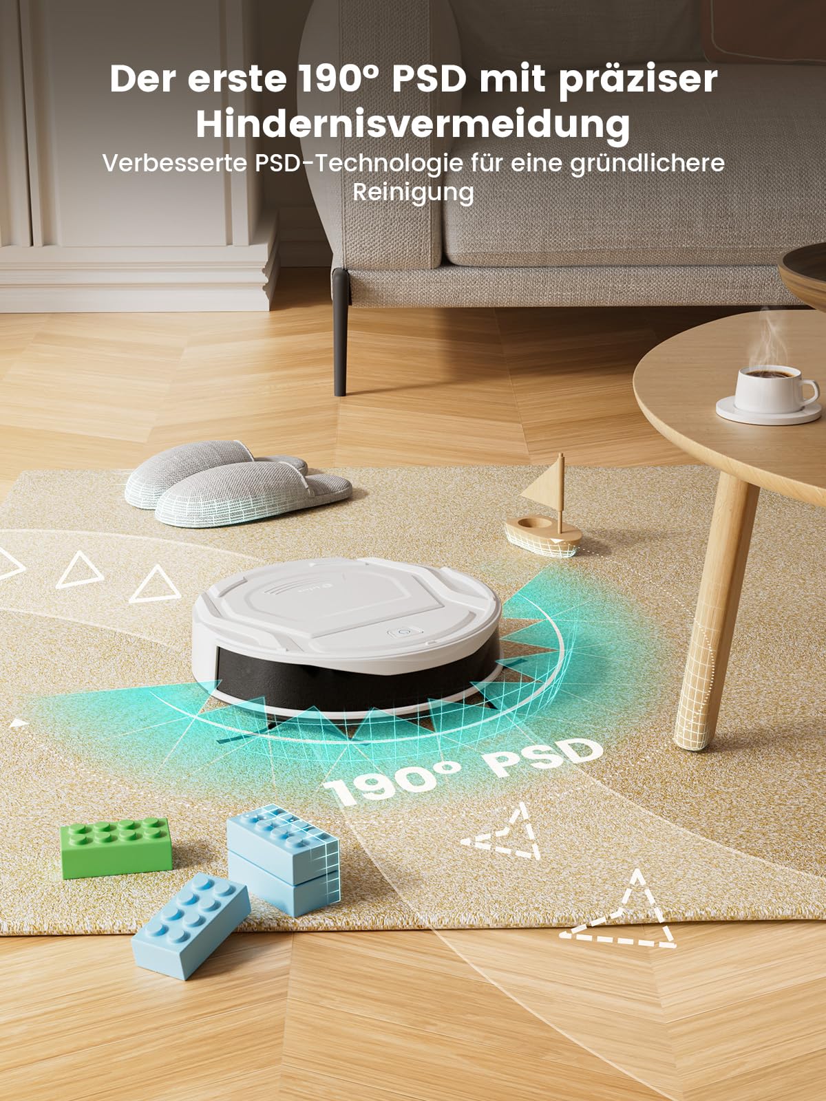 LEFANT M210P Staubsaugerroboter, 2200 Pa, leistungsstark und leise, ultradünn 7,8 cm, WiFi/App/Alexa, Autonomie 120 Min, Teppichverstärkung, ideal für Tierhaare, Teppiche und Harte Böden
