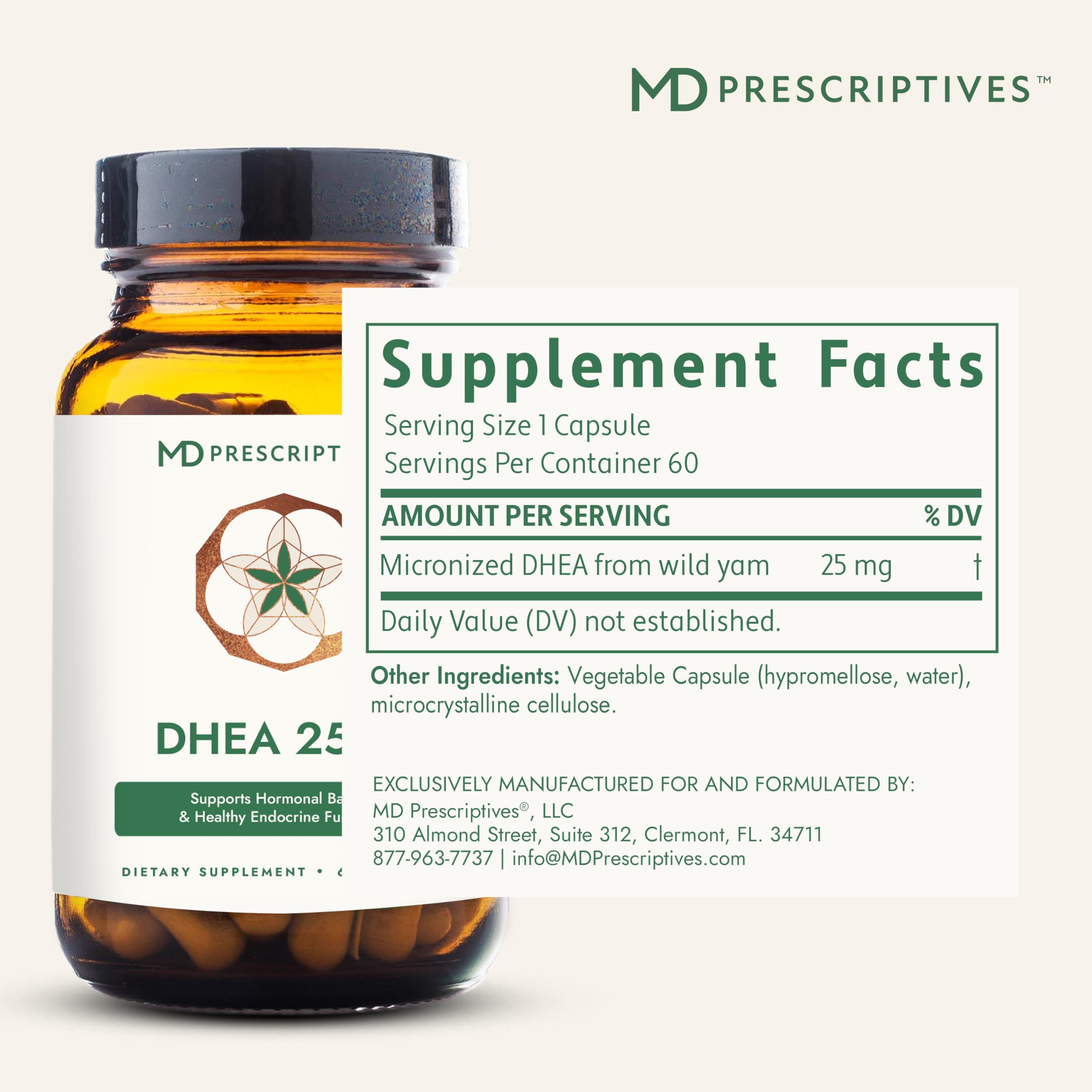 MD Prescriptives DHEA 25mg Dietary Supplement - Micronized from Natural Wild Yam - Supports Bone Health & Hormone Balance* - Suitable for Vegetarians - Just One Capsule Daily - 60 Capsules — Amazon image 2